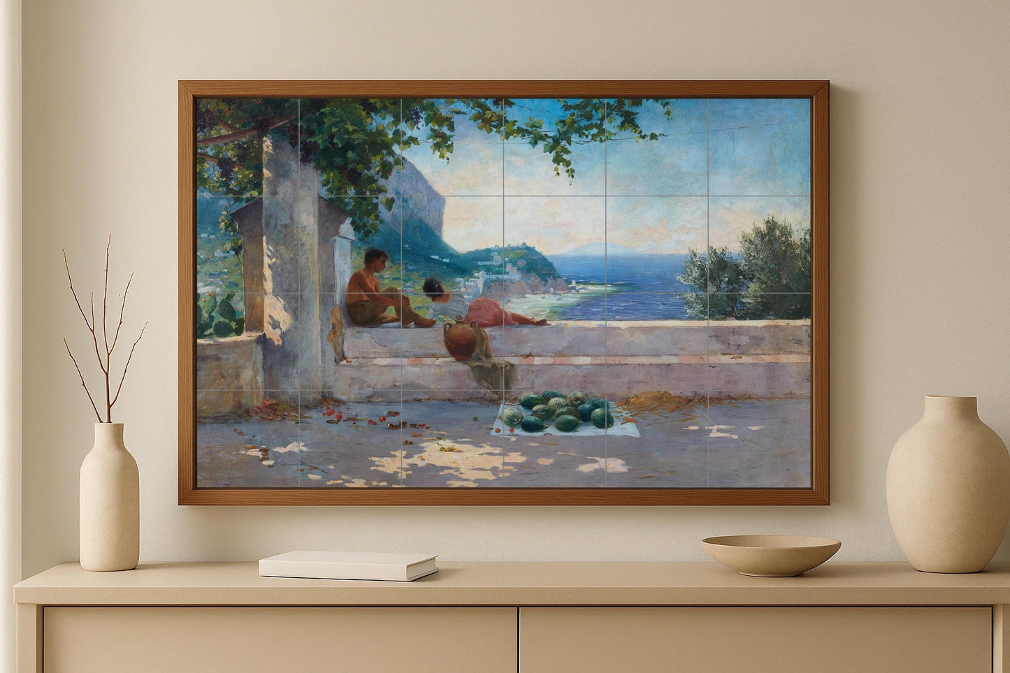Capri Wall Panel • Italian Coast Tile Wall Art • Mediterranean Summer Decor • Cliffside Terrace Ceramics • Island Sea View Artwork