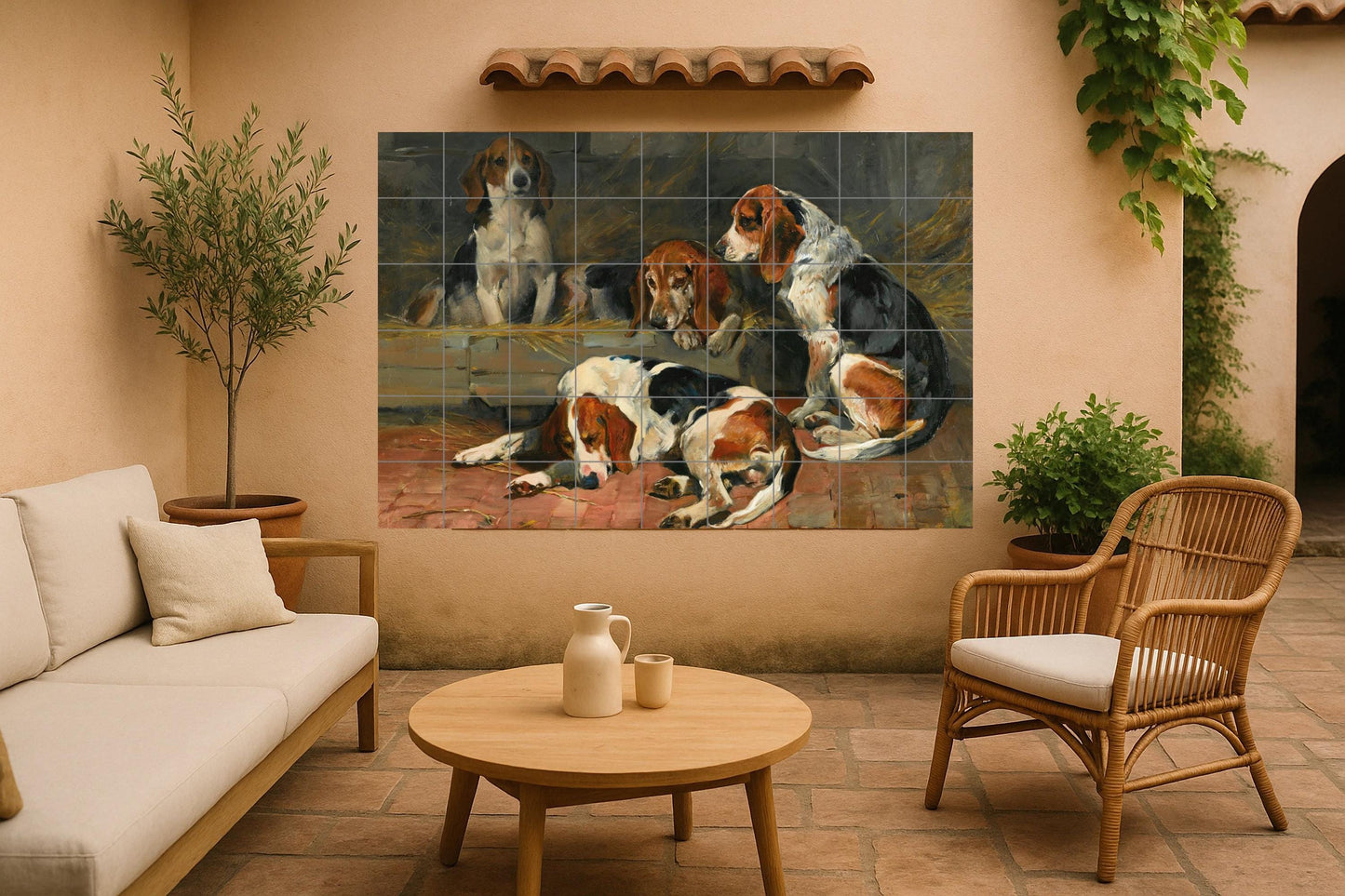 Dog wall panel • Classic canine tile wall art • Old Master style decor • Museum canine scene • Artistic hound ceramic • Loyalty in painting
