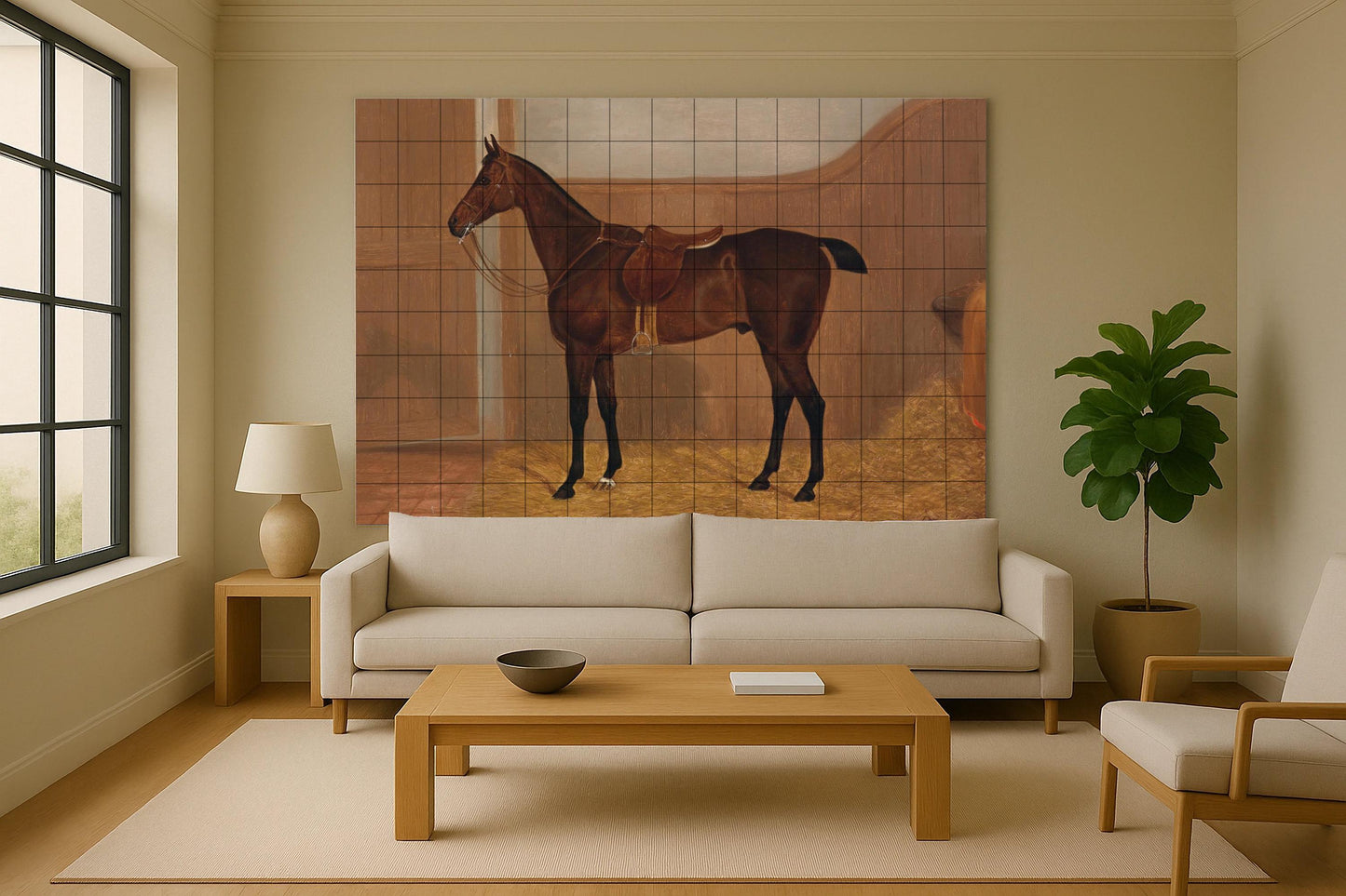 Equestrian Horse Mural • Saddled Horse Tile Wall Art • Elegant Riding Decor • English Stable Ceramic Panel • Classic Tack Room • Noble Horse