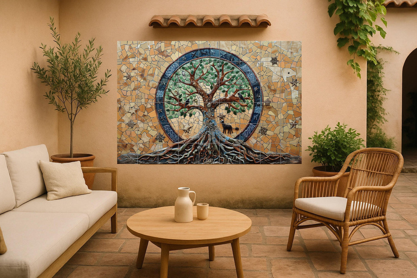 Tree of Life Mural • Earth Roots Tile Mural Art • Symbolic Nature Panel • Celestial Mosaic Decoration • Mythical Forest Ceramics • Animal Spirit