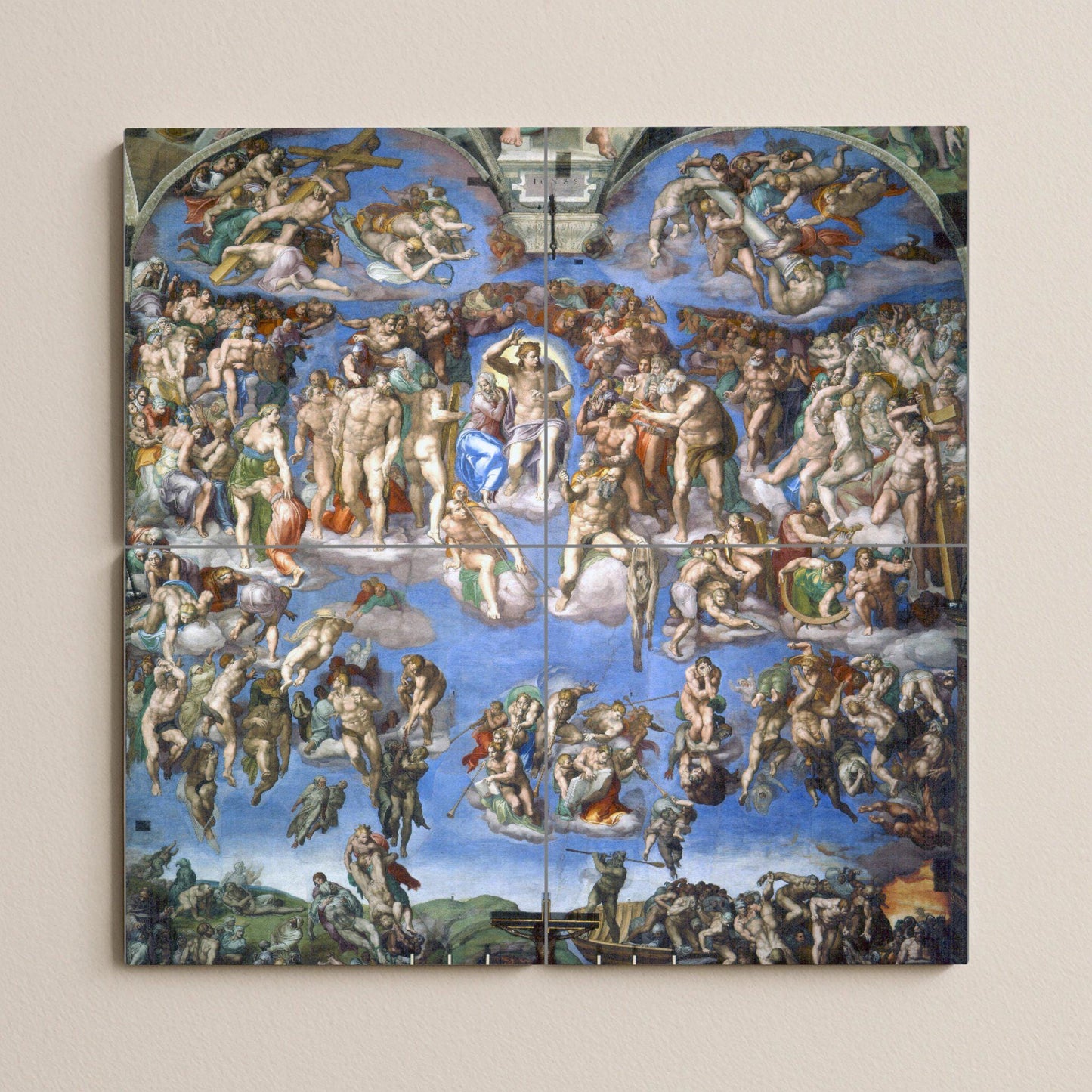 Tile mural of the Last Judgment – Panel from Michelangelo's Sistine Chapel – Renaissance ceramic masterpiece – Sacred art for classic interiors
