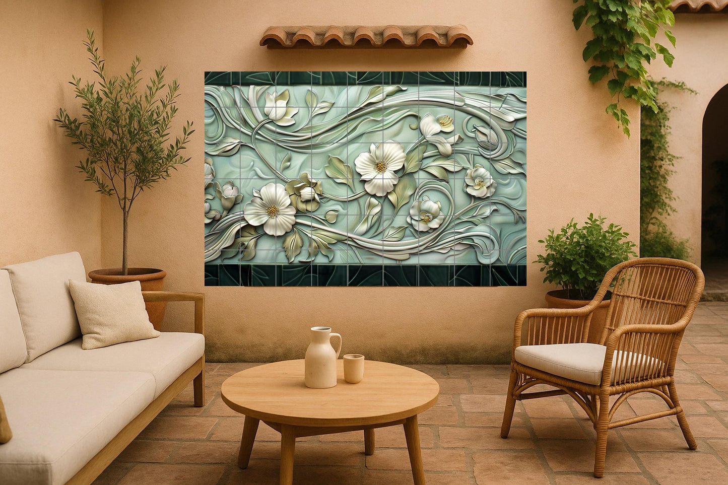 Art Nouveau Mural • French Floral Tile Wall Art • Curved Botanical Decor • Parisian Garden Panel • Belle Époque Ceramics • Vintage Flower