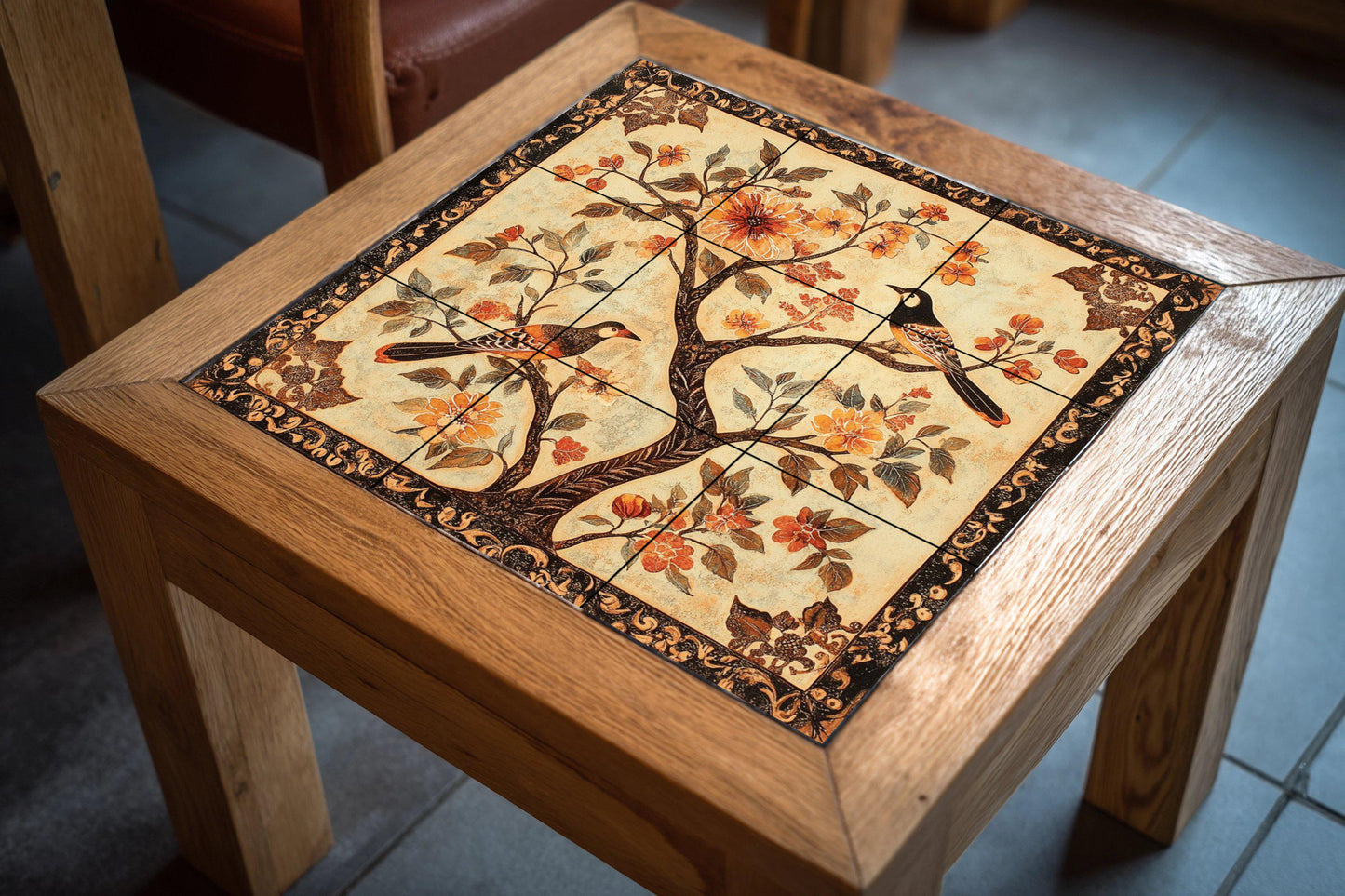 Chinese ceramic mural: artwork with birds and flowers tiles from the Song Dynasty, with the elegance of the Suzhou garden, Tang decorative borders and oriental harmony.