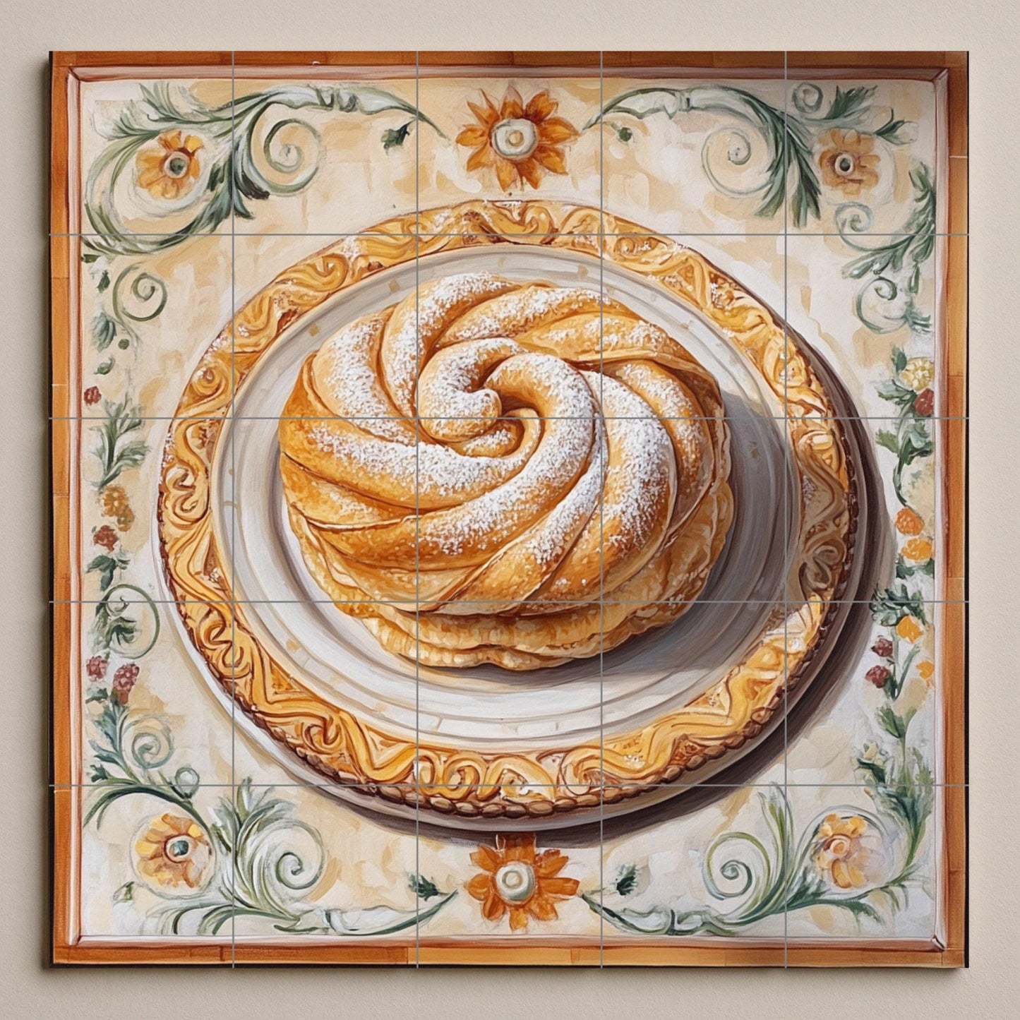 Ensaimada ceramic tile mural from Mallorca / Traditional Spanish pastry art / Mediterranean kitchen wall decoration