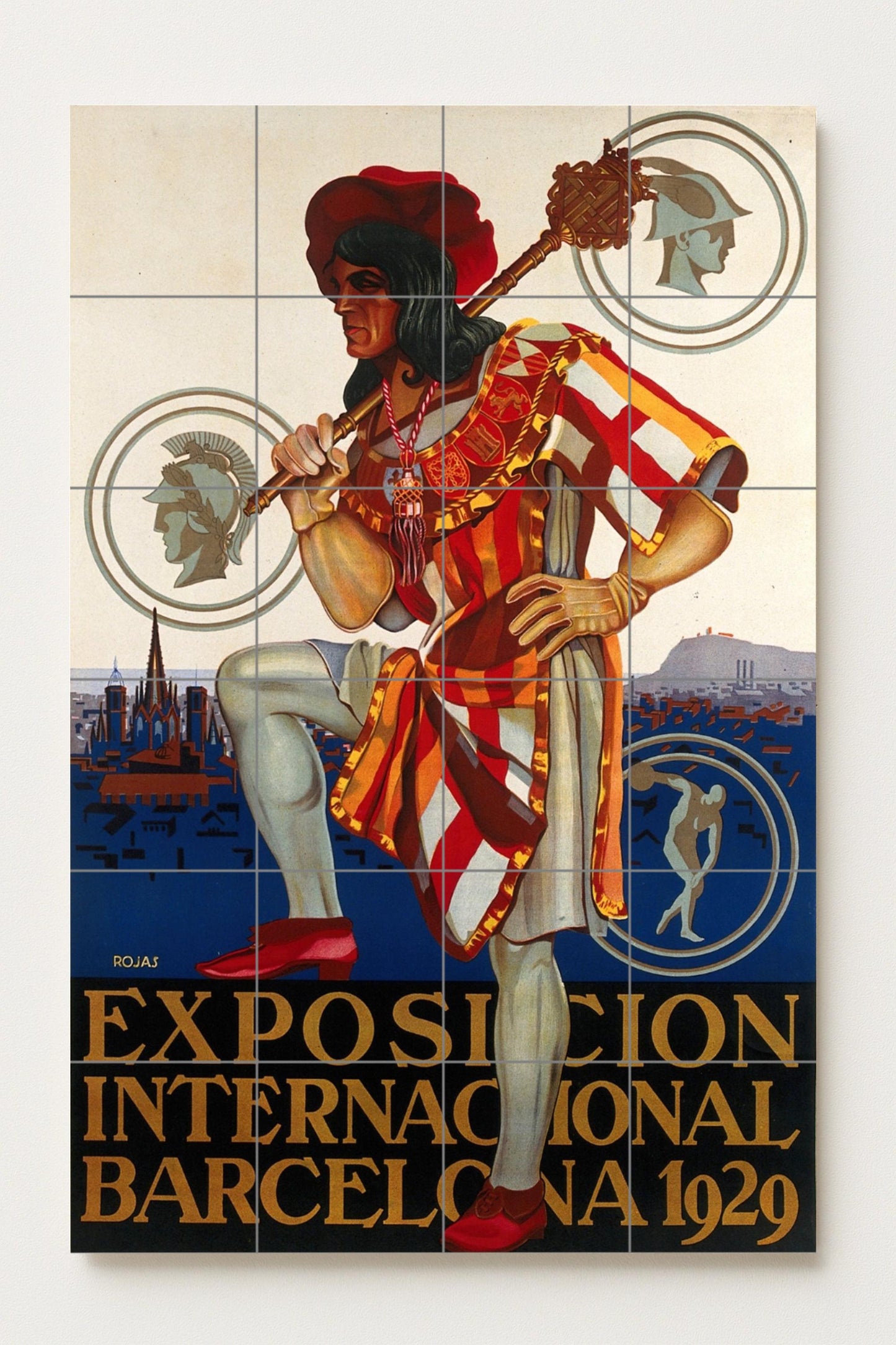 Barcelona International Exposition 1929 – Vintage Catalan poster of Rojas ceramics with Art Deco style and urban heritage