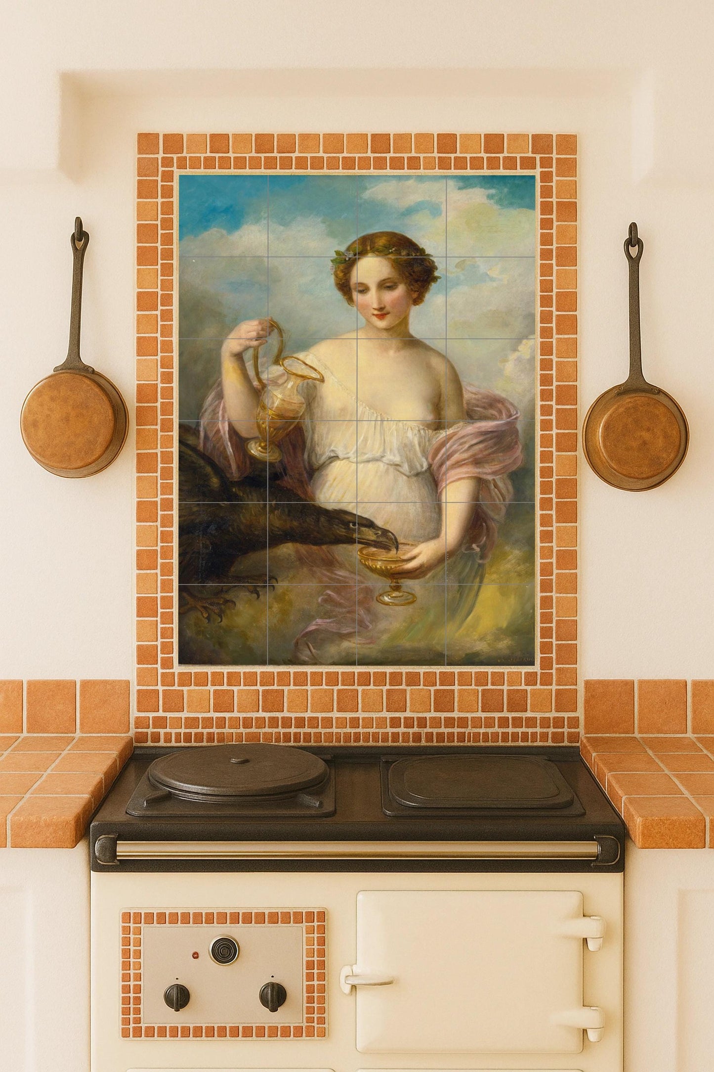 The Cupbearer of the Gods and the Flight of Divine Harmony – Ceramic Mural Inspired by Classical Mythology and Celestial Grace