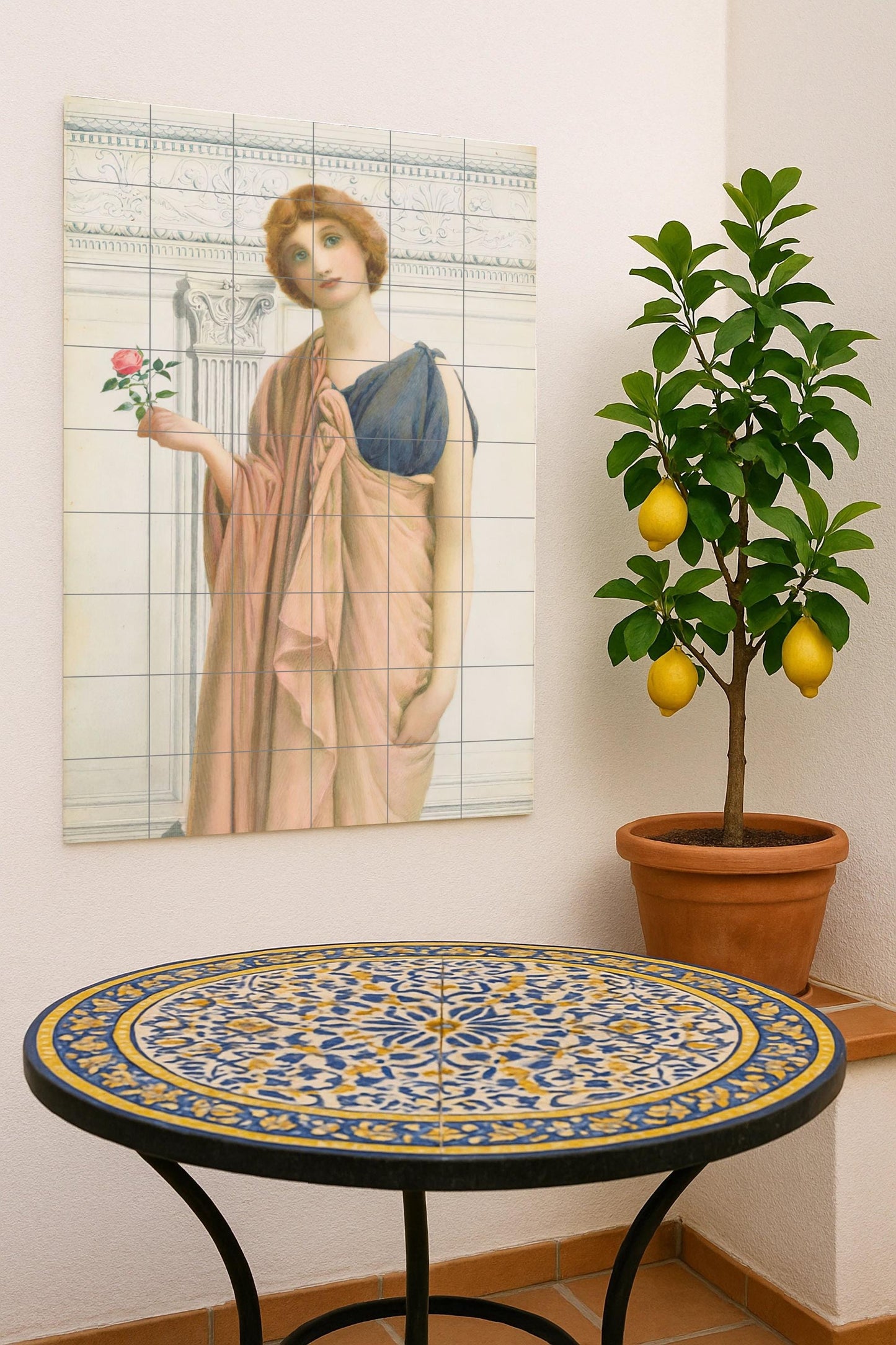 Grace and tranquility: a ceramic mural celebrating classical femininity and poetic simplicity