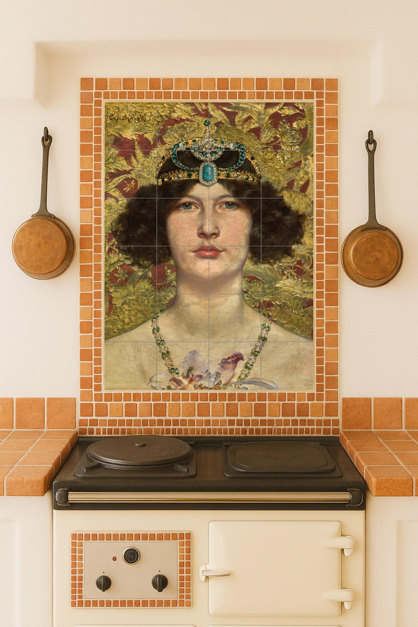 Cleopatra – Ceramic mural from Władysław Czachorski's masterpiece in golden opulence and symbolist elegance