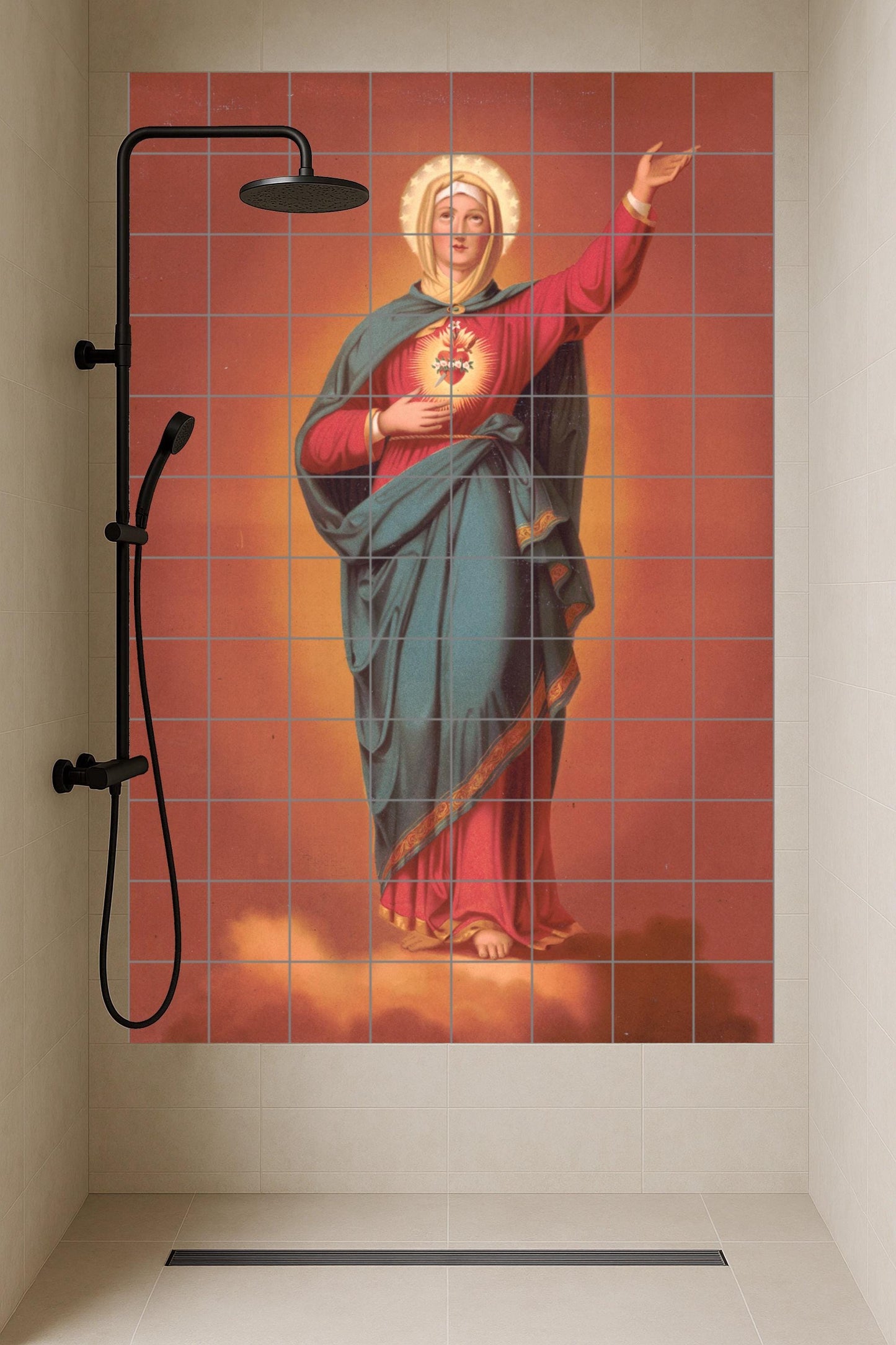 Immaculate Heart of Mary – Classic Style Ceramic Religious Mural / Sacred Christian Wall Art with Halo and Radiant Light