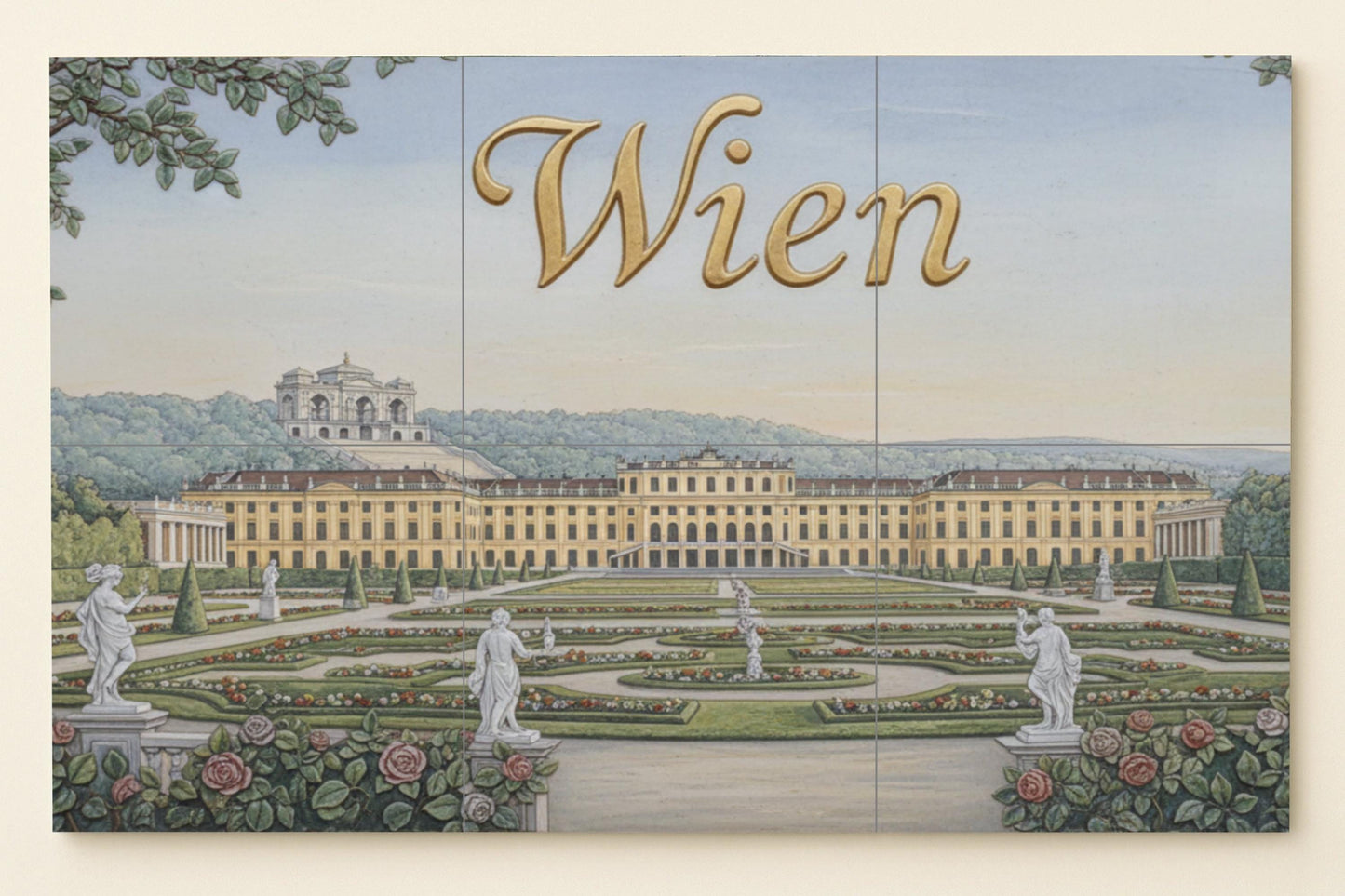 Vienna – Ceramic mural from Schönbrunn Palace / Austrian cityscape mural art with imperial Baroque architecture
