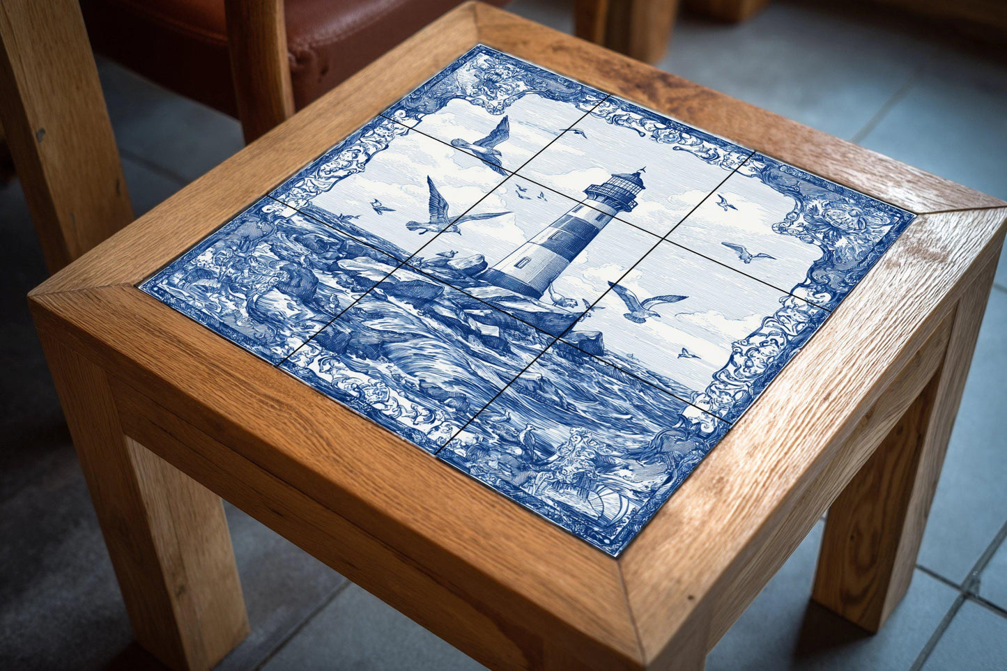 Lighthouse tile mural / Nautical wall art / Ocean wave maritime decor / Handmade ceramic accent / Coastal home decor
