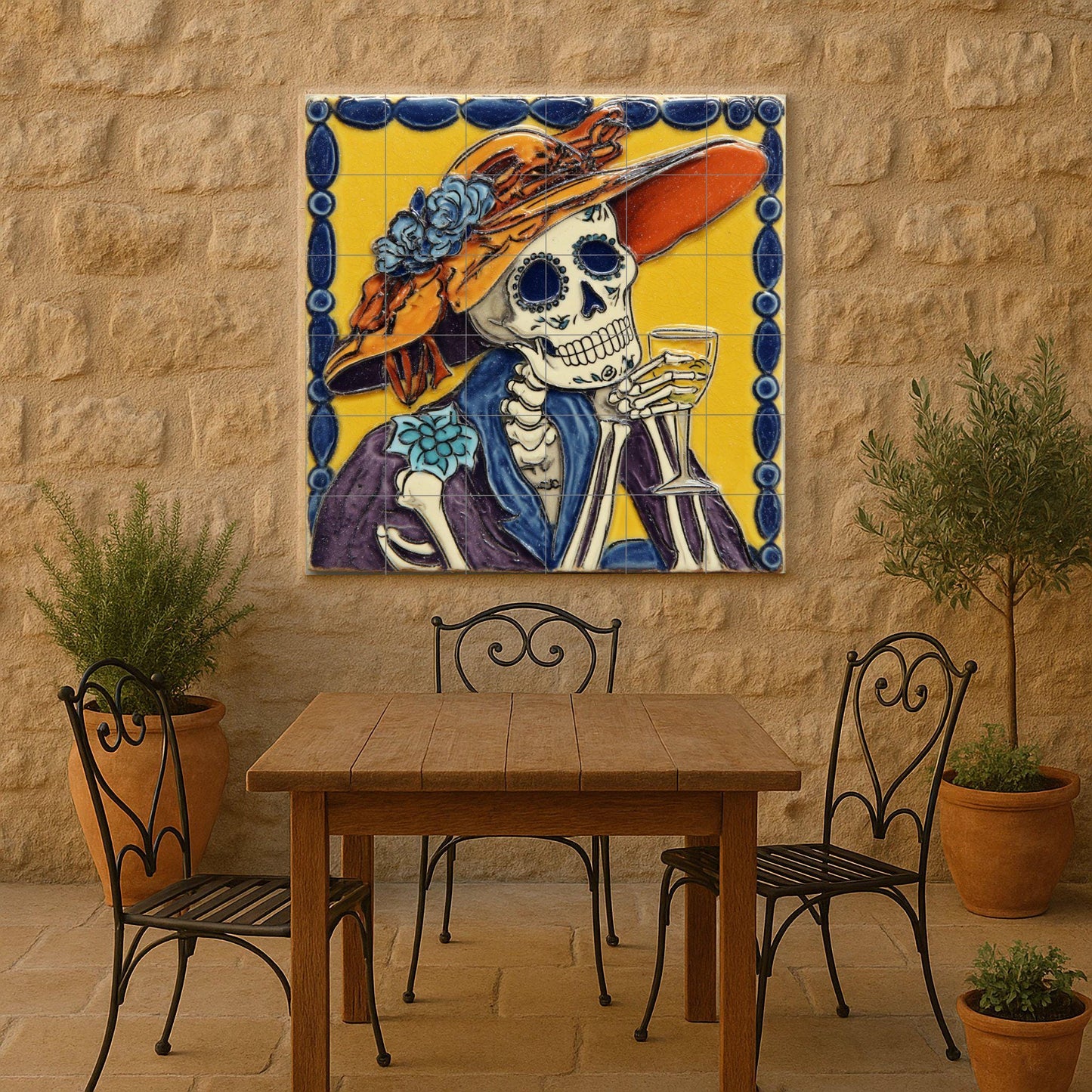 La Catrina Tile Mural / Mexican Day of the Dead Decor / Handmade Ceramic Art / Colorful Wall Accent / Vibrant Mexican Heritage