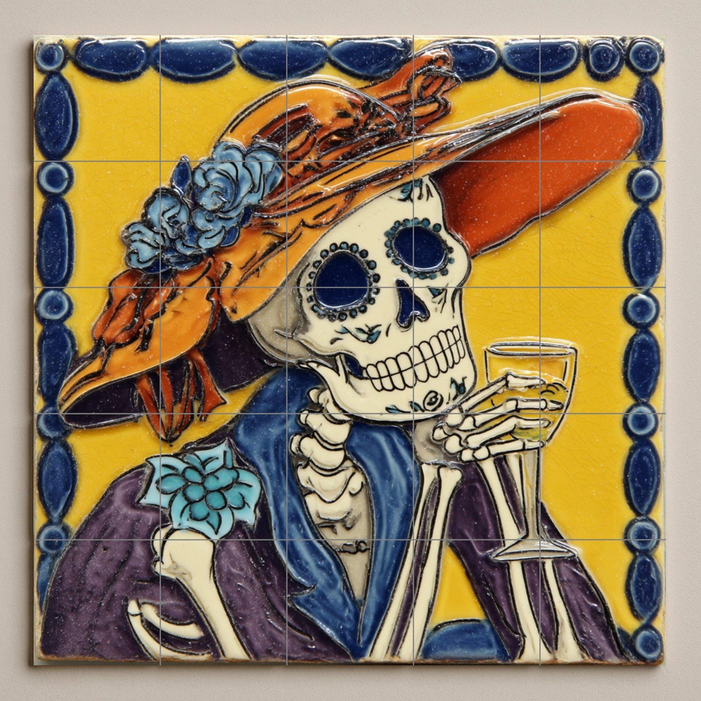 La Catrina Tile Mural / Mexican Day of the Dead Decor / Handmade Ceramic Art / Colorful Wall Accent / Vibrant Mexican Heritage