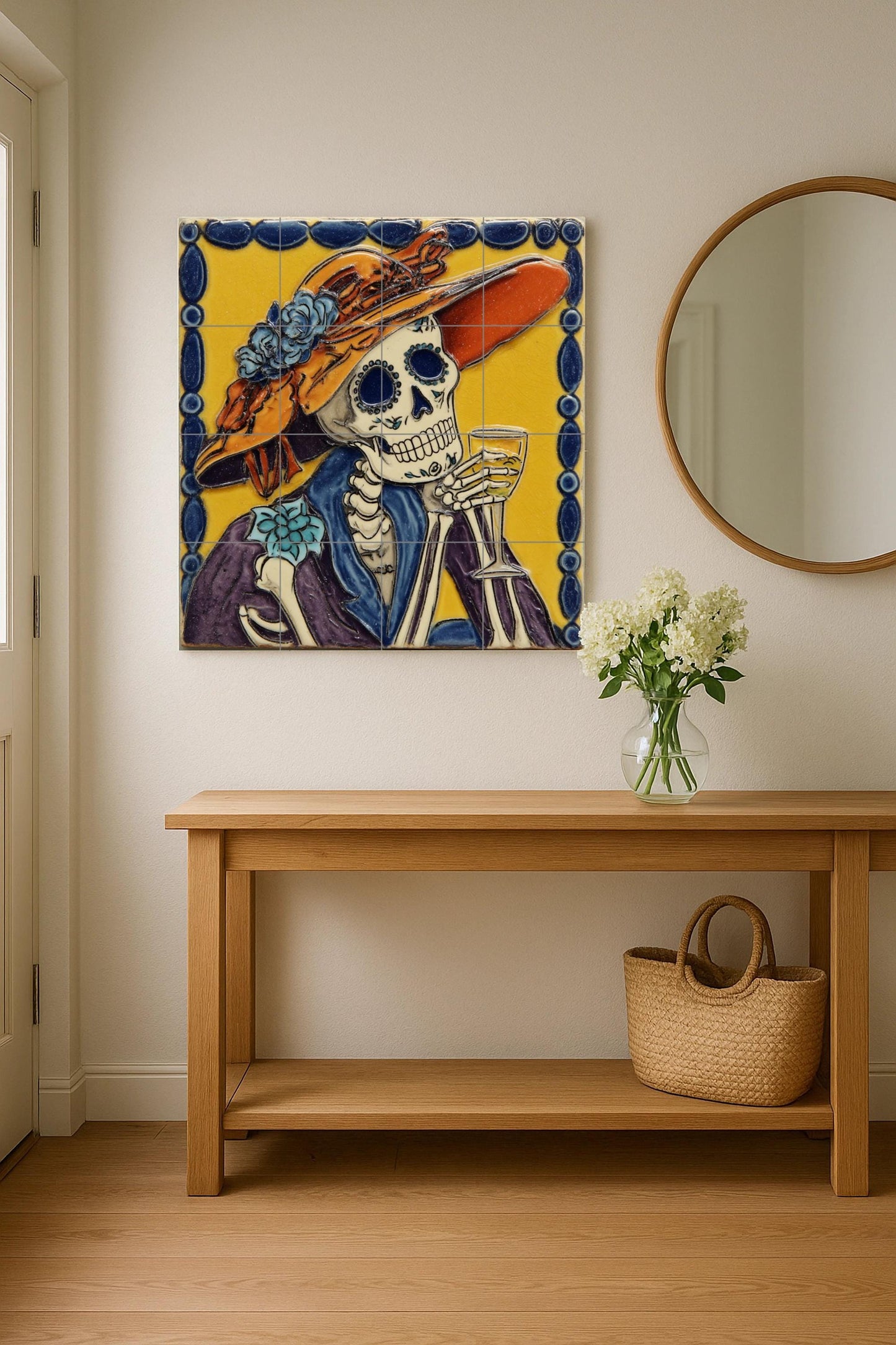 La Catrina Tile Mural / Mexican Day of the Dead Decor / Handmade Ceramic Art / Colorful Wall Accent / Vibrant Mexican Heritage