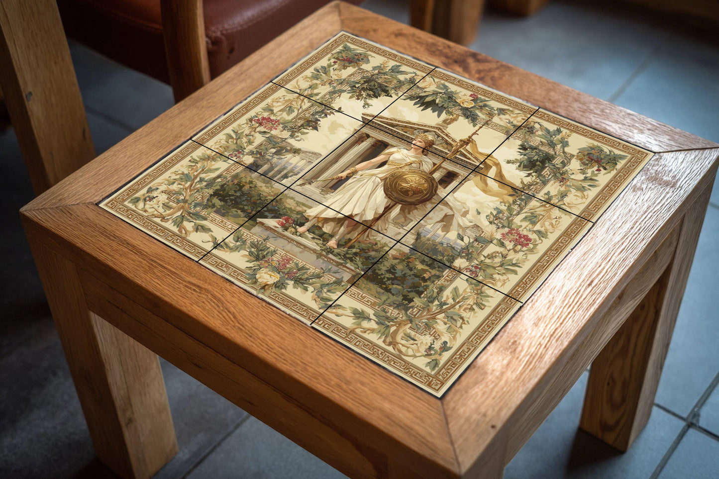 Athena tile mural / Greek goddess wall art / Classical Greek decor / Mediterranean ceramic tiles / Mythology and architecture