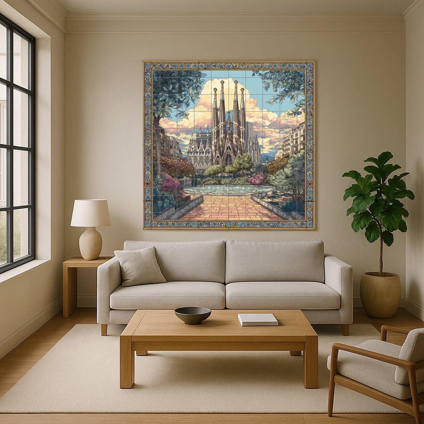 Tile mural of the Sagrada Familia / Mural art of Barcelona / Mediterranean decoration / Masterpiece of Gaudí's architecture / Accents of Spanish ceramic tiles