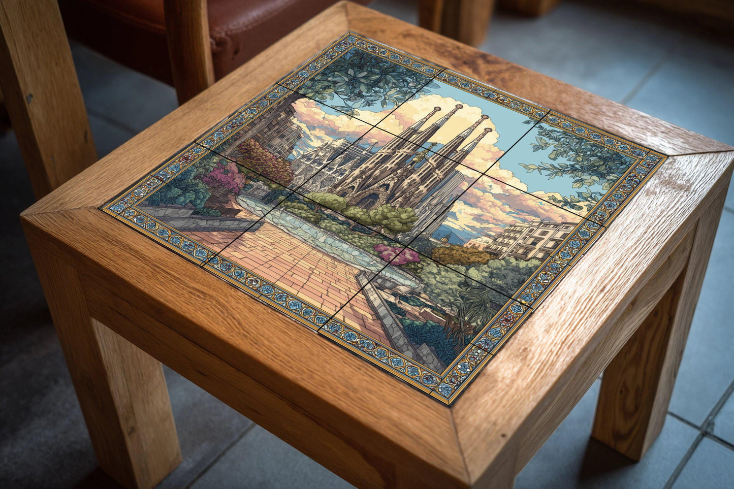 Tile mural of the Sagrada Familia / Mural art of Barcelona / Mediterranean decoration / Masterpiece of Gaudí's architecture / Accents of Spanish ceramic tiles