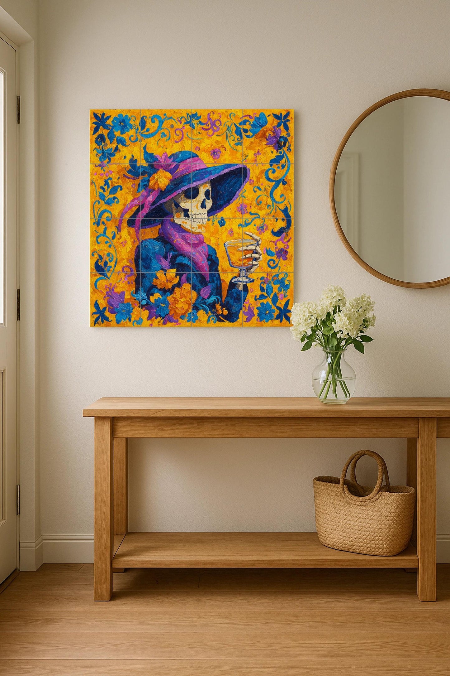 La Catrina tile mural / Day of the Dead mural art / Mexican decor / Colorful ceramic tiles / Day of the Dead accent / Handmade mosaic