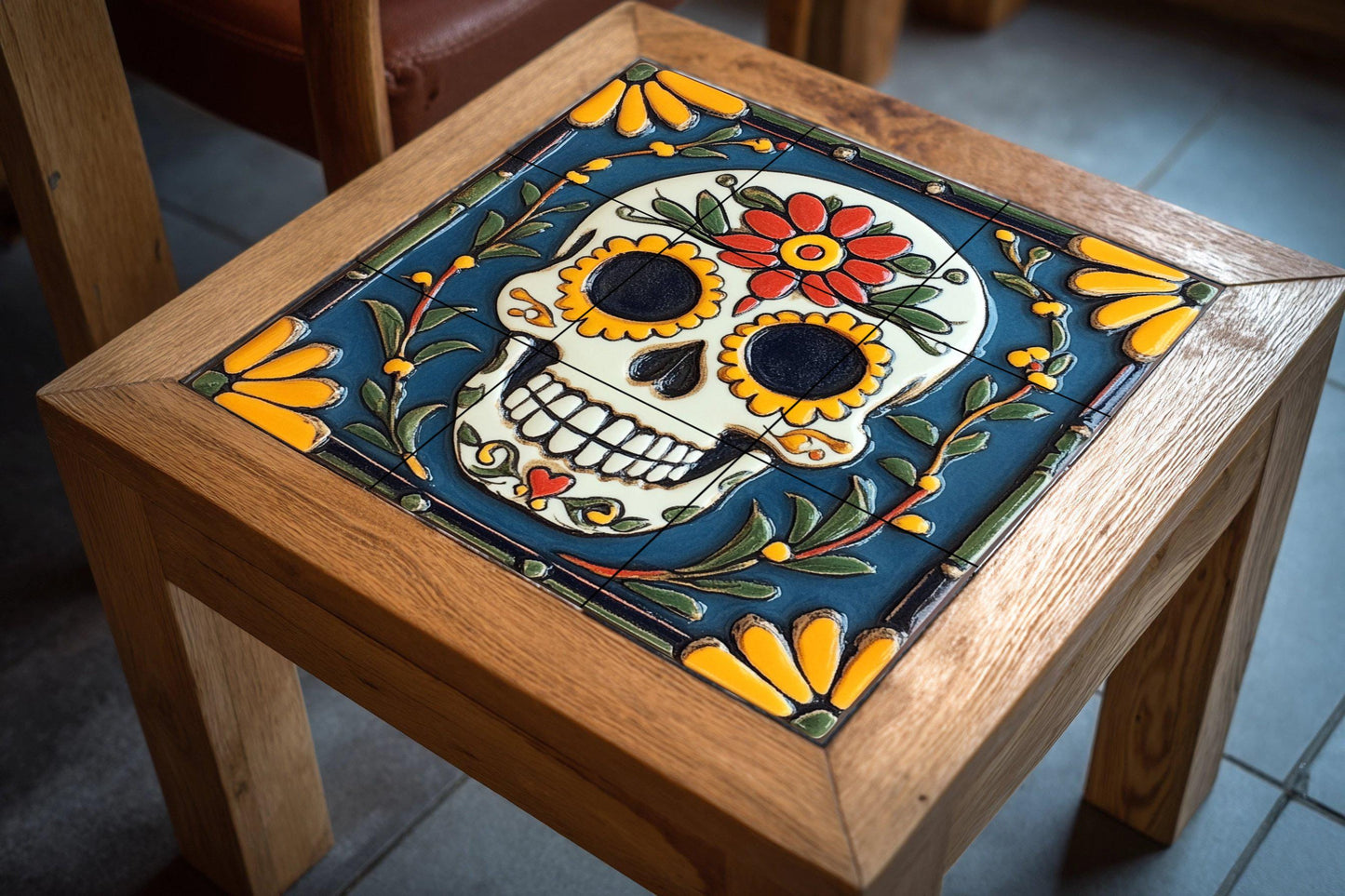 Day of the Dead Sugar Skull Tile Mural / Handmade Ceramic Art / Vibrant Floral Prints / Mexican Folk Art / Day of the Dead Decoration