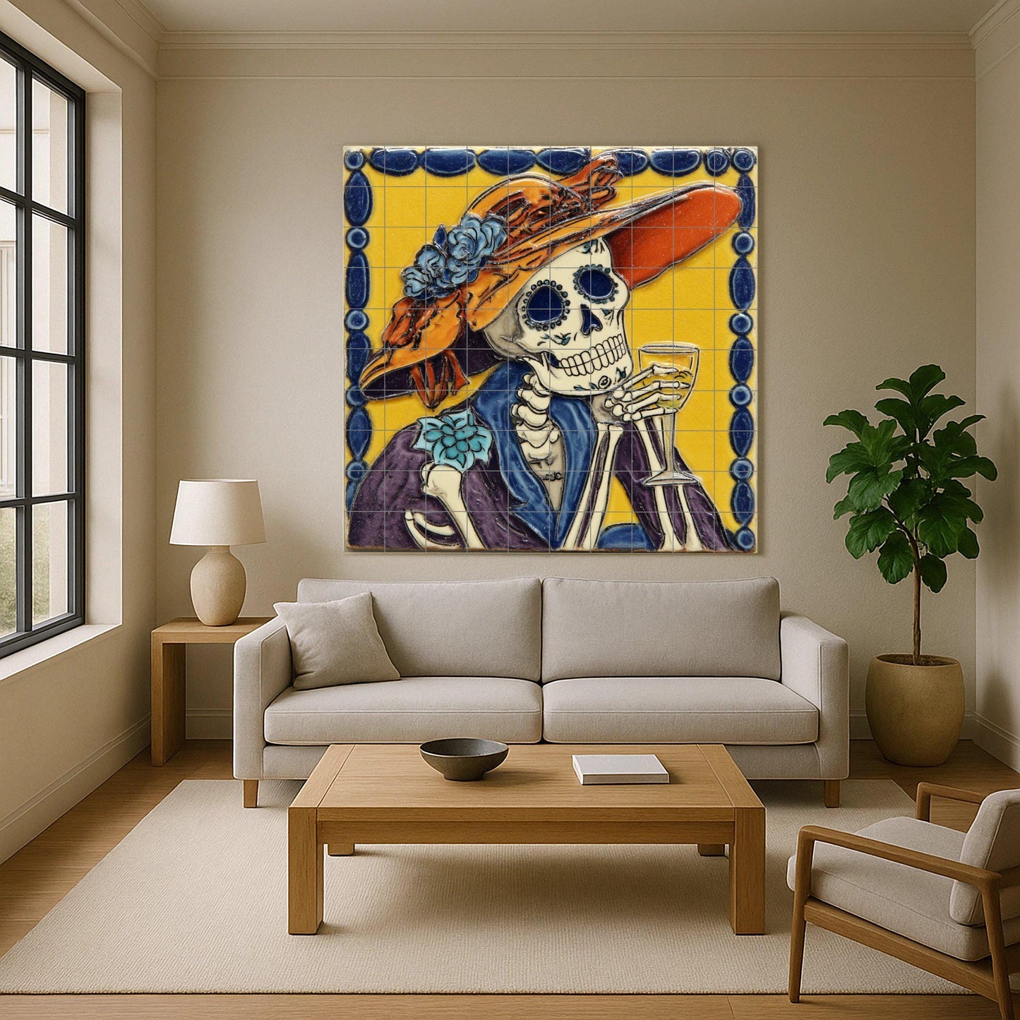 La Catrina Tile Mural / Mexican Day of the Dead Decor / Handmade Ceramic Art / Colorful Wall Accent / Vibrant Mexican Heritage