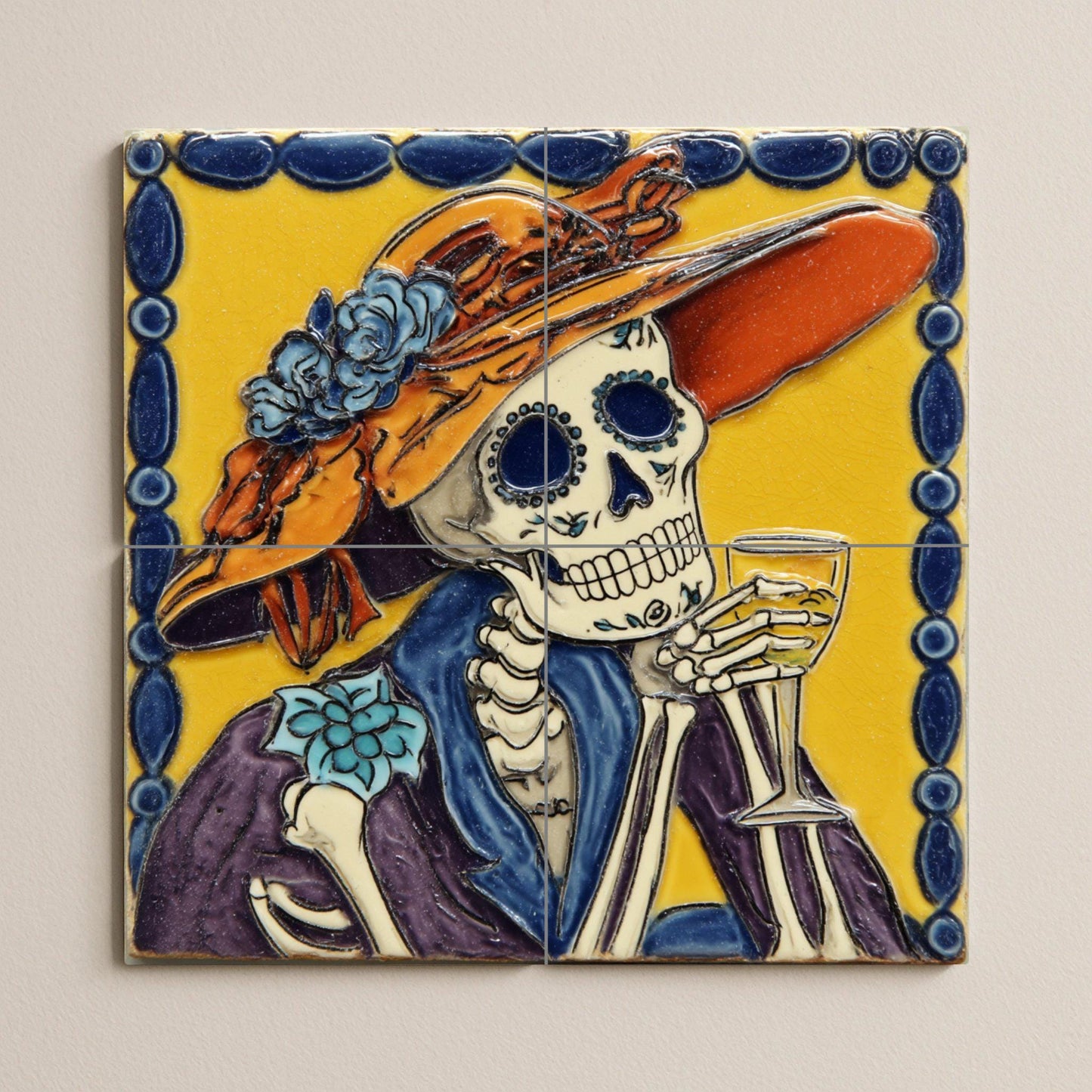 La Catrina Tile Mural / Mexican Day of the Dead Decor / Handmade Ceramic Art / Colorful Wall Accent / Vibrant Mexican Heritage