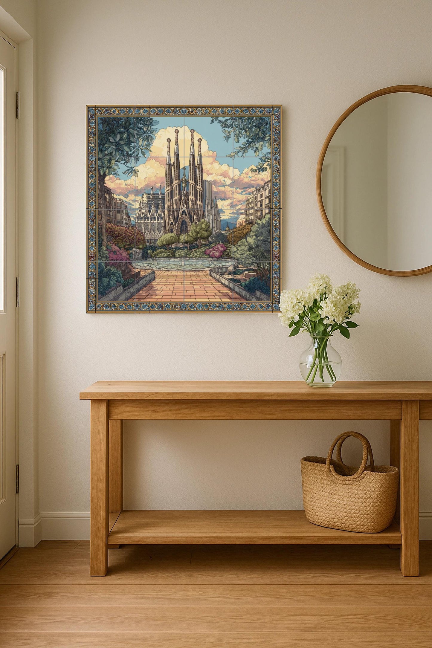 Tile mural of the Sagrada Familia / Mural art of Barcelona / Mediterranean decoration / Masterpiece of Gaudí's architecture / Accents of Spanish ceramic tiles