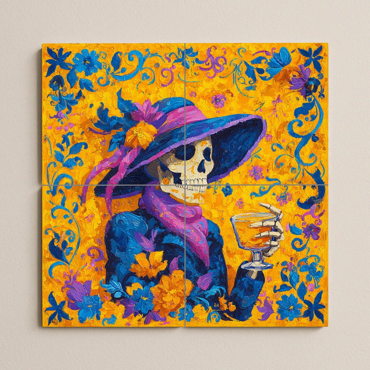 La Catrina tile mural / Day of the Dead mural art / Mexican decor / Colorful ceramic tiles / Day of the Dead accent / Handmade mosaic