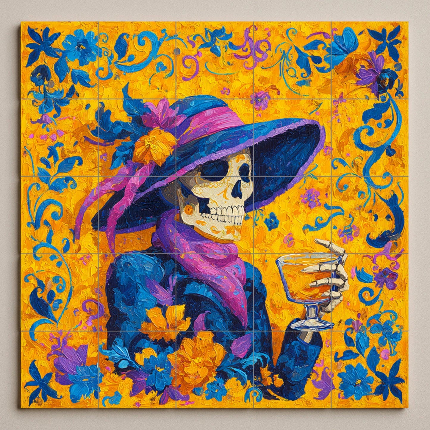La Catrina tile mural / Day of the Dead mural art / Mexican decor / Colorful ceramic tiles / Day of the Dead accent / Handmade mosaic