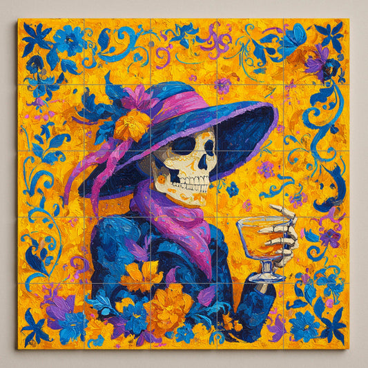 La Catrina tile mural / Day of the Dead mural art / Mexican decor / Colorful ceramic tiles / Day of the Dead accent / Handmade mosaic