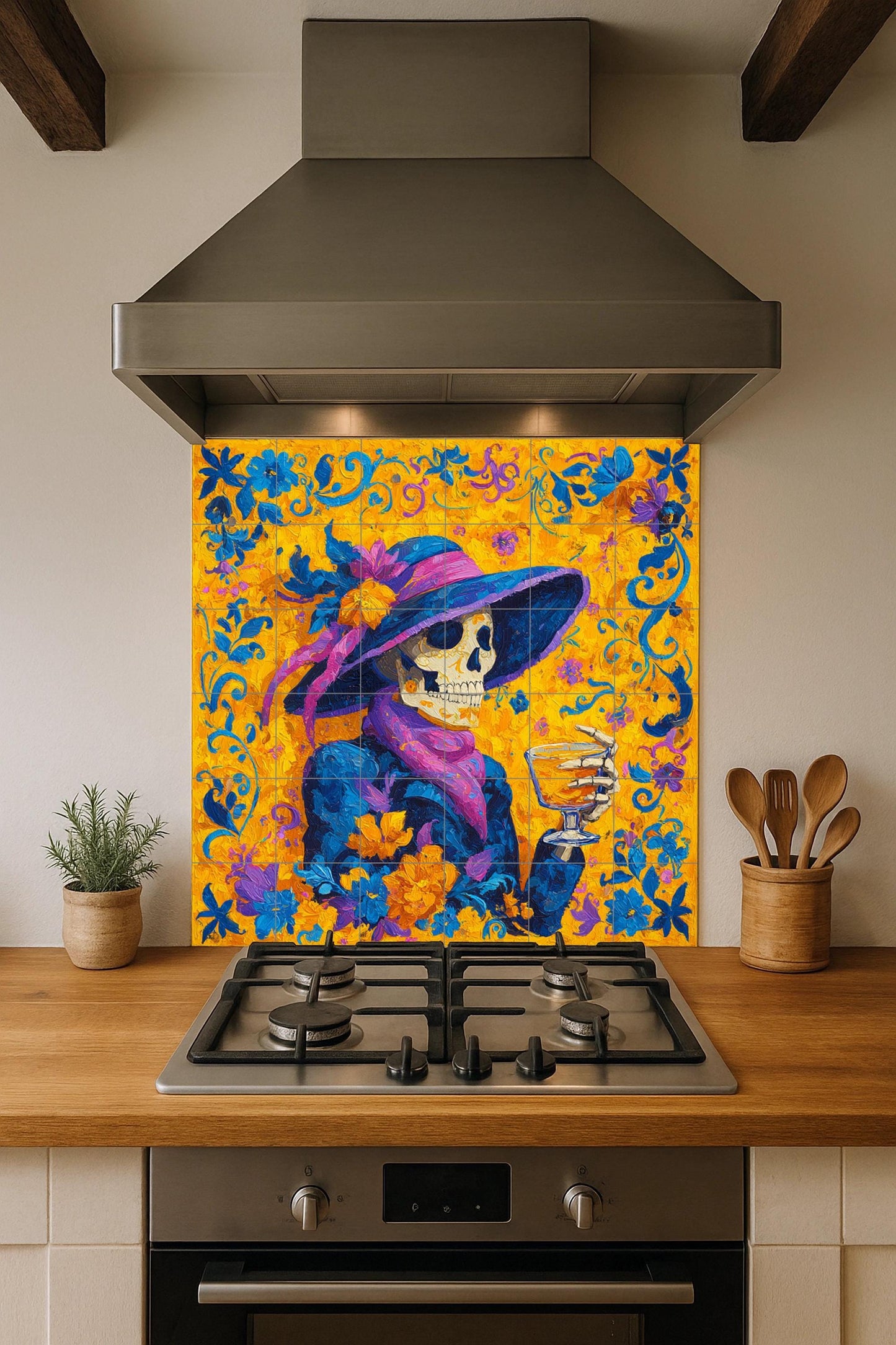 La Catrina tile mural / Day of the Dead mural art / Mexican decor / Colorful ceramic tiles / Day of the Dead accent / Handmade mosaic