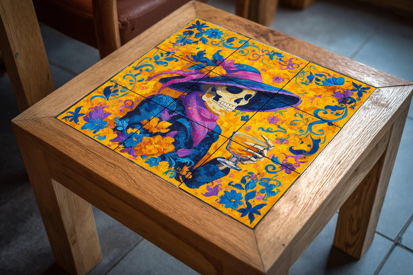 La Catrina tile mural / Day of the Dead mural art / Mexican decor / Colorful ceramic tiles / Day of the Dead accent / Handmade mosaic