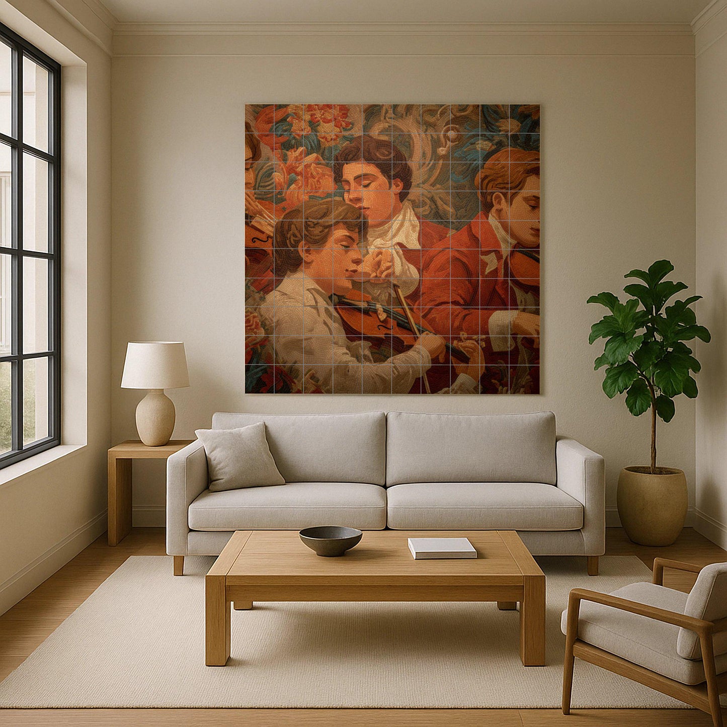 Budapest Gypsy Musicians Tile Mural: Classic Ceramic Wall Art with Romantic Strings for Kitchen Backsplash or Music Room Decor.