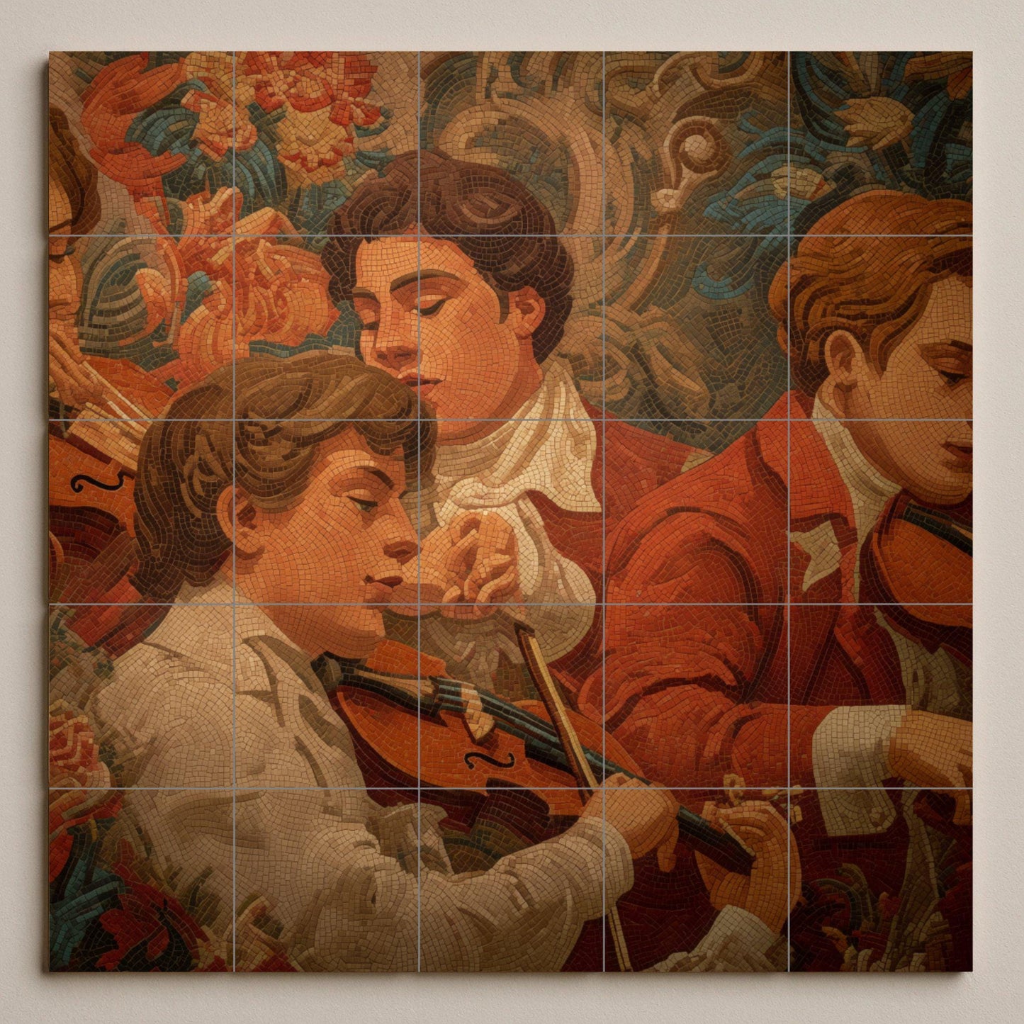 Budapest Gypsy Musicians Tile Mural: Classic Ceramic Wall Art with Romantic Strings for Kitchen Backsplash or Music Room Decor.