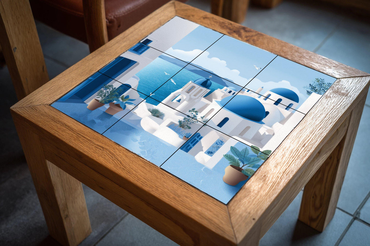Coastal Village Ceramic Tile Mural: Classic Mediterranean Mosaic Wall Decor, Ideal for Kitchen Backsplash or Entrance Decorative Panel.