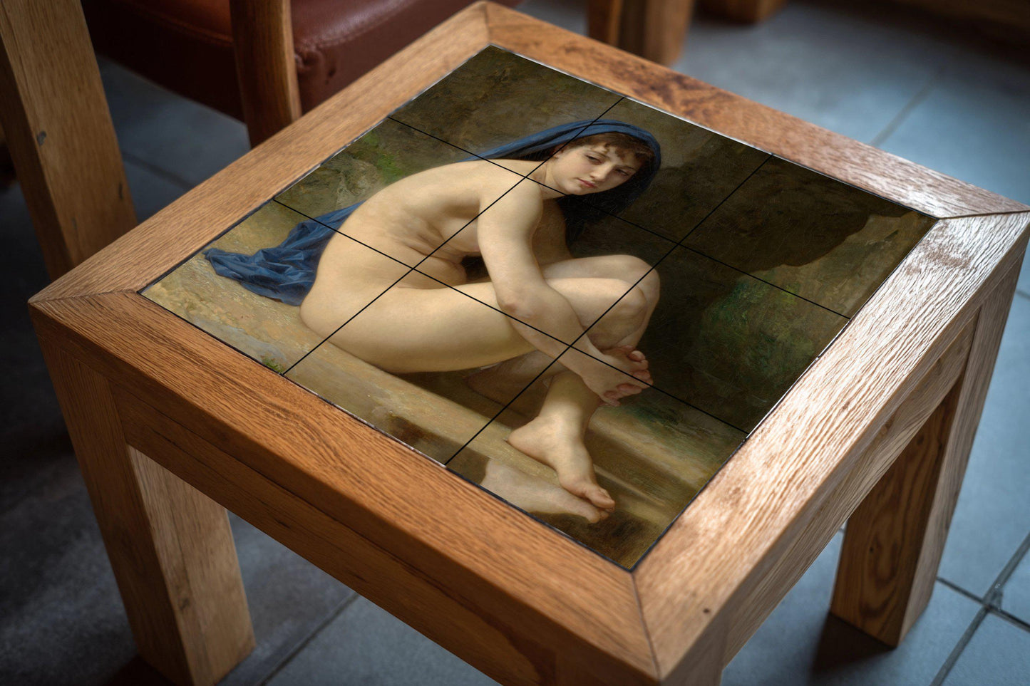 Seated Nude by Bouguereau: Classical ceramic wall panel, Artistic nude tile, Academic wall relief, Serene French masterpiece