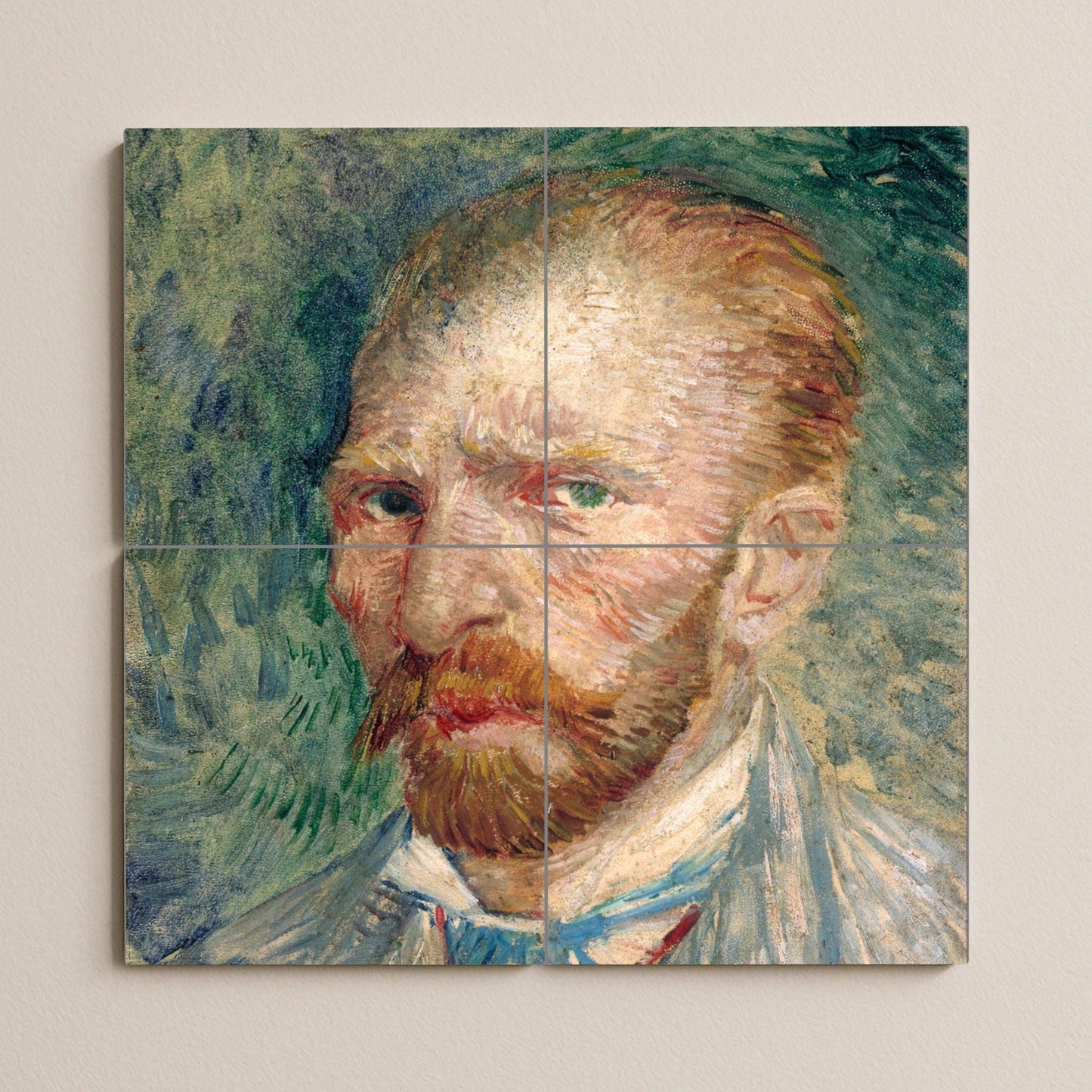 Van Gogh Self-Portrait Mural: Ceramic Tile Panel, Post-Impressionist Accent, Cultural Wall Element, Painter's Studio Decoration