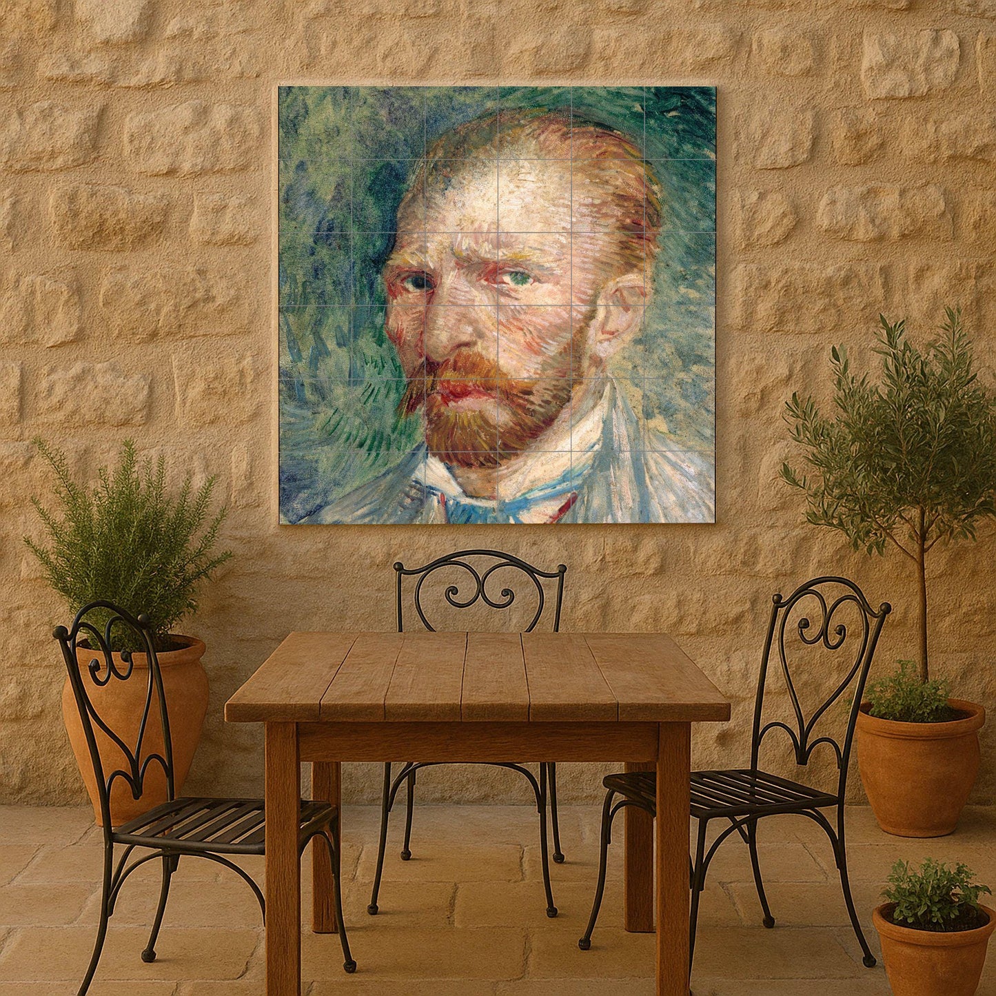 Van Gogh Self-Portrait Mural: Ceramic Tile Panel, Post-Impressionist Accent, Cultural Wall Element, Painter's Studio Decoration