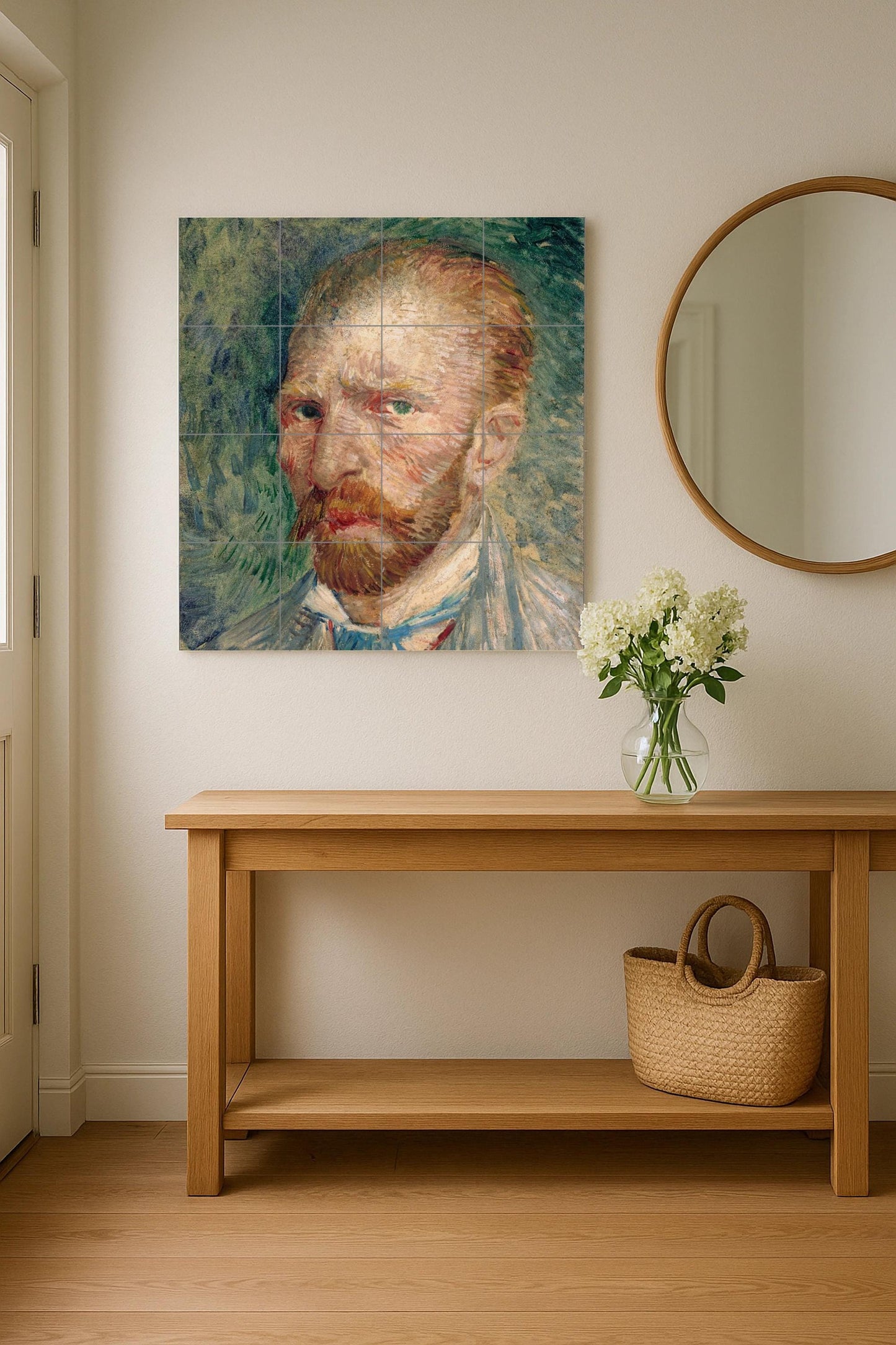 Van Gogh Self-Portrait Mural: Ceramic Tile Panel, Post-Impressionist Accent, Cultural Wall Element, Painter's Studio Decoration