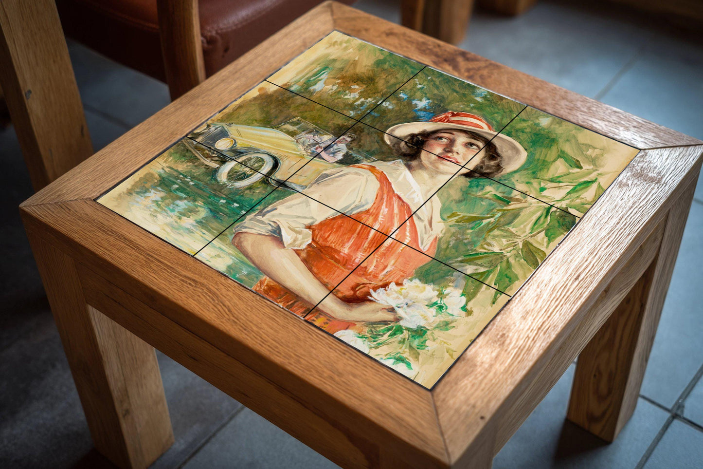 Romantic 1920s Mural: Retro Ceramic Tile Panel, Fairy Tale Cottagecore Art, Vintage Summer Scene, Nostalgic Kitchen Decor
