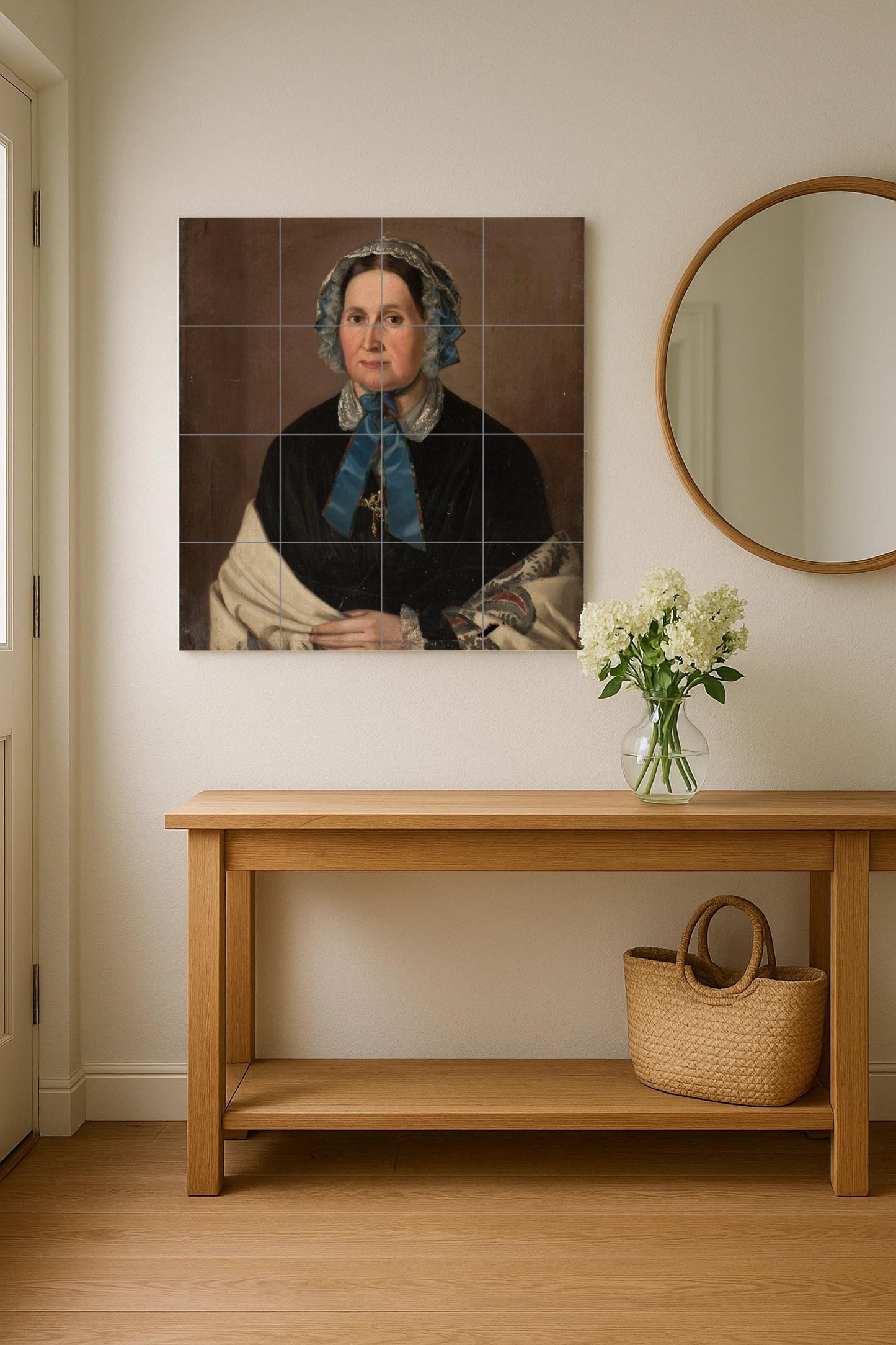 Victorian Woman Portrait Mural: Folk Art Ceramic Panel, Cultural Heritage Tile, Fairy Tale Wall Decor, Cottagecore Kitchen Scene