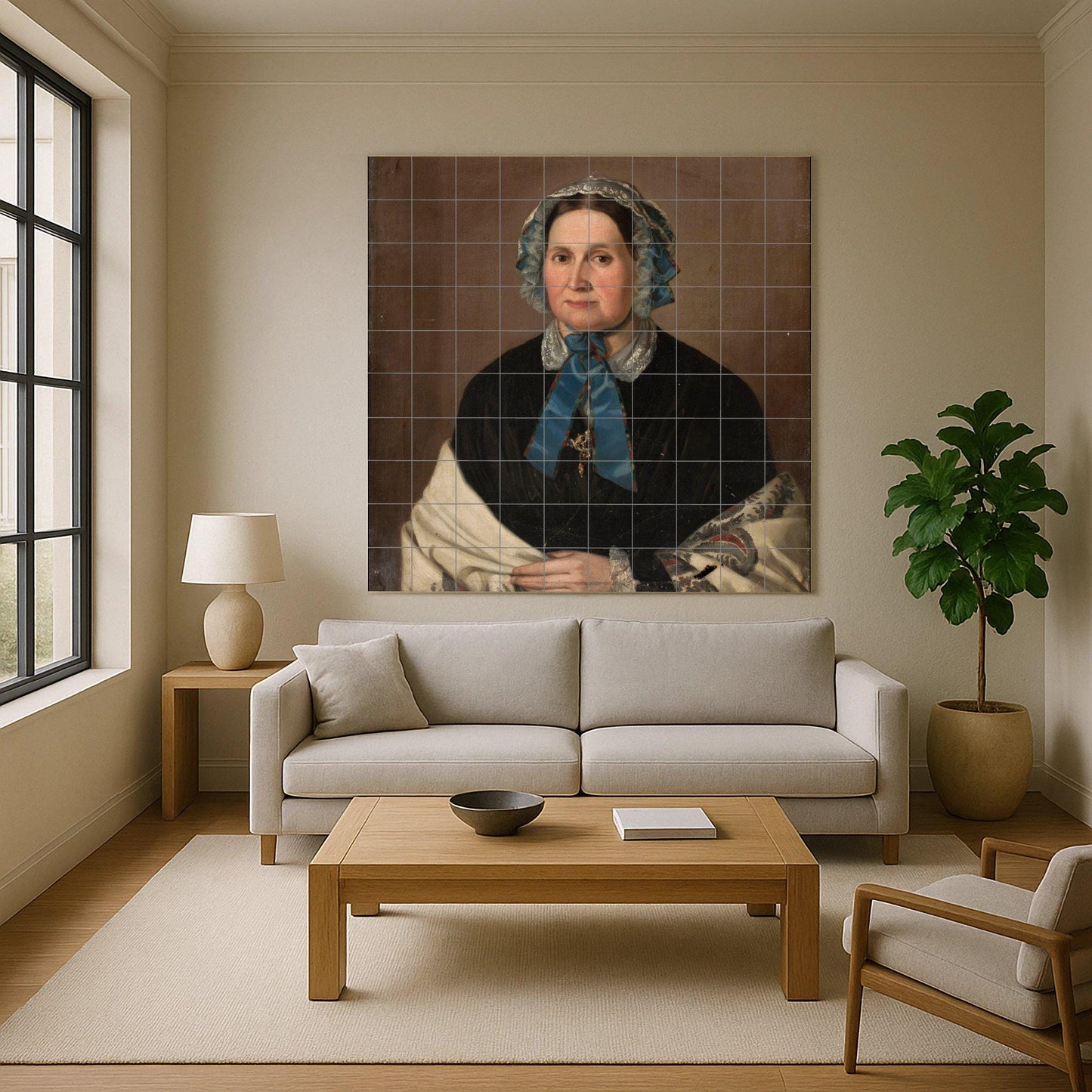 Victorian Woman Portrait Mural: Folk Art Ceramic Panel, Cultural Heritage Tile, Fairy Tale Wall Decor, Cottagecore Kitchen Scene
