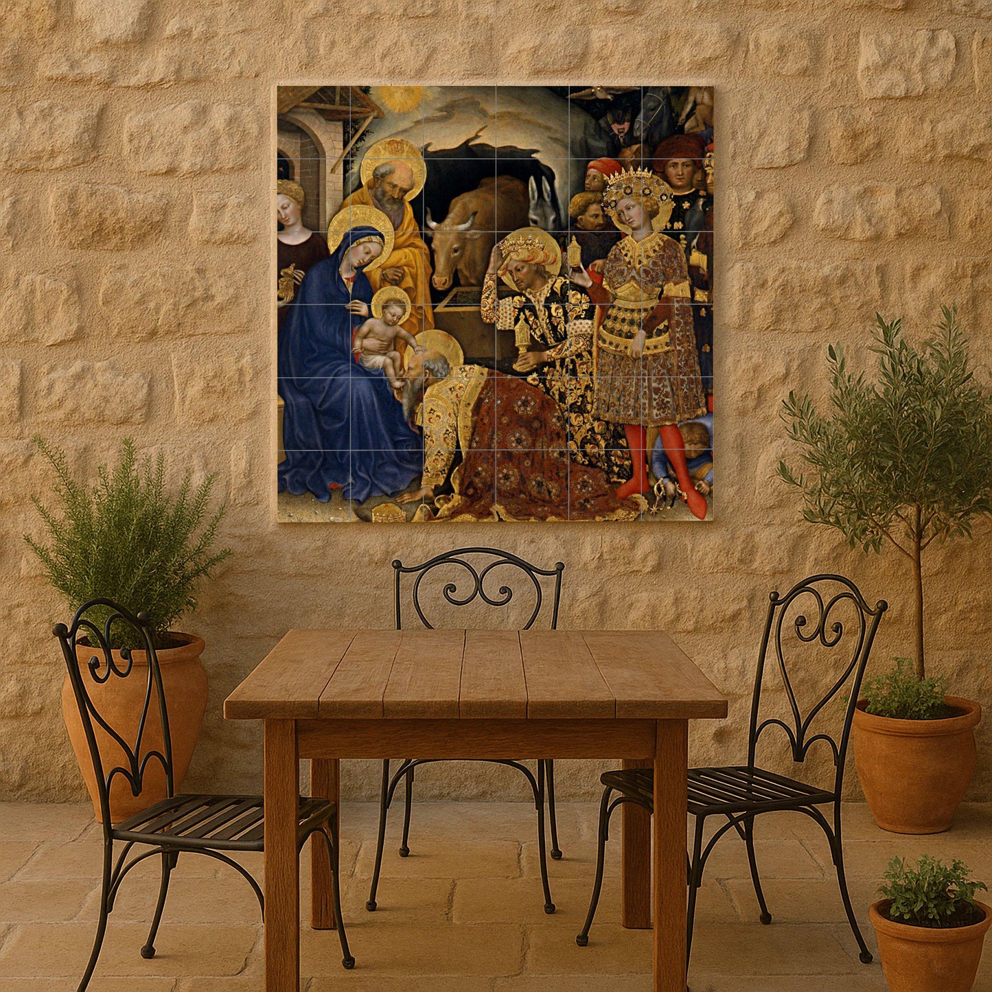 Adoration of the Magi tile mural – Medieval Nativity ceramic art – Epiphany wall panel – Catholic Christmas gift or chapel decoration