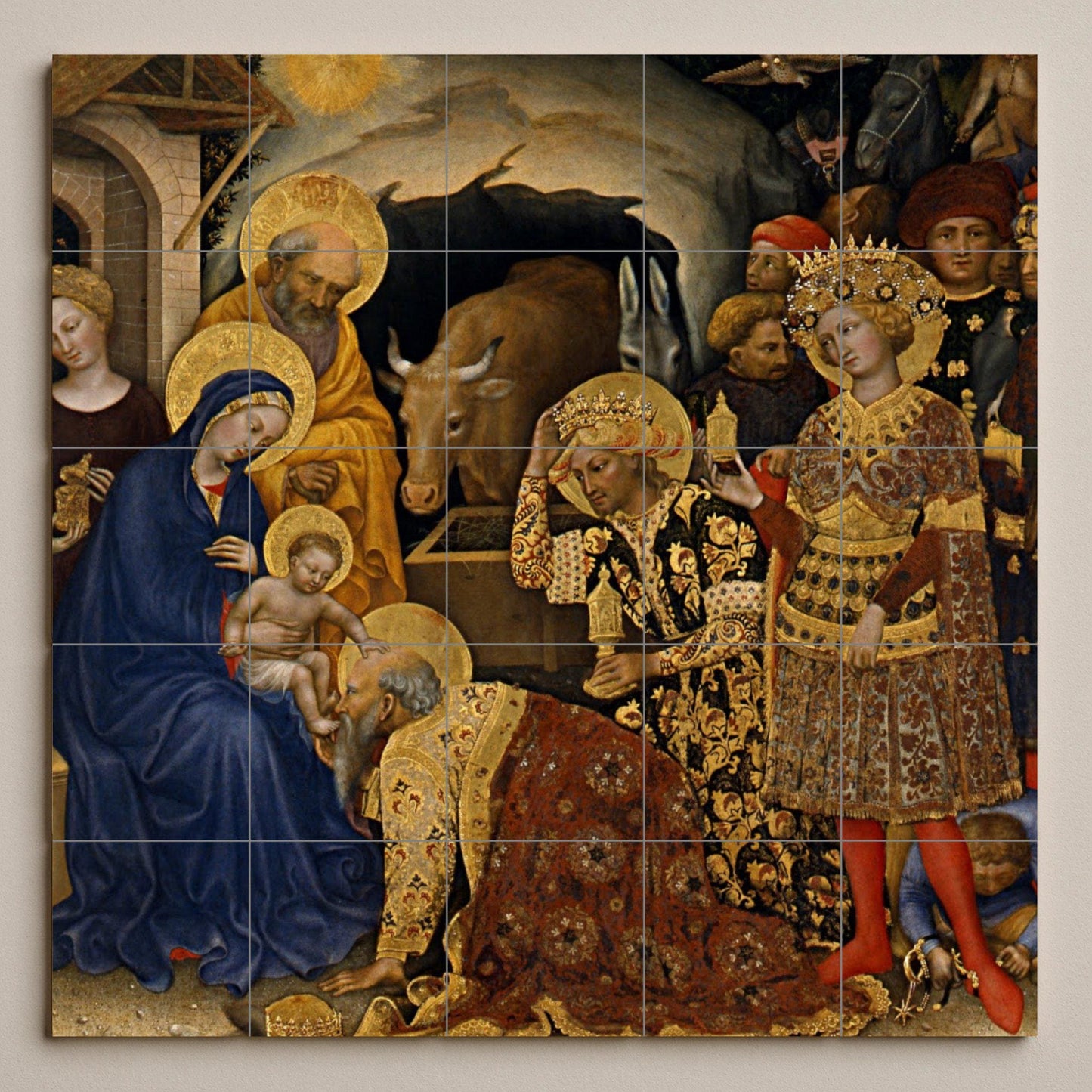 Adoration of the Magi tile mural – Medieval Nativity ceramic art – Epiphany wall panel – Catholic Christmas gift or chapel decoration