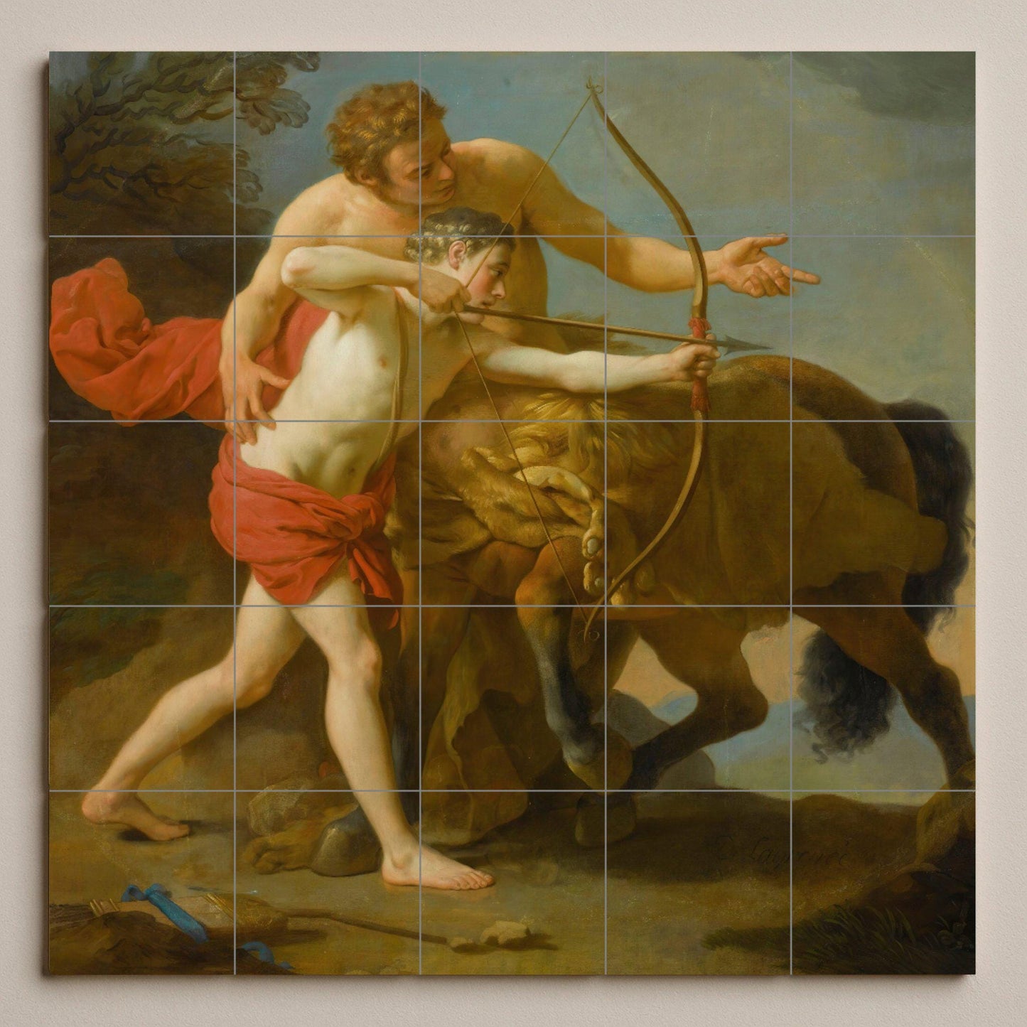 Achilles and Chiron Tile Mural – Greek Mythology Ceramic Panel – Classical Hero Training Wall Art – Noble Legend Home Decor
