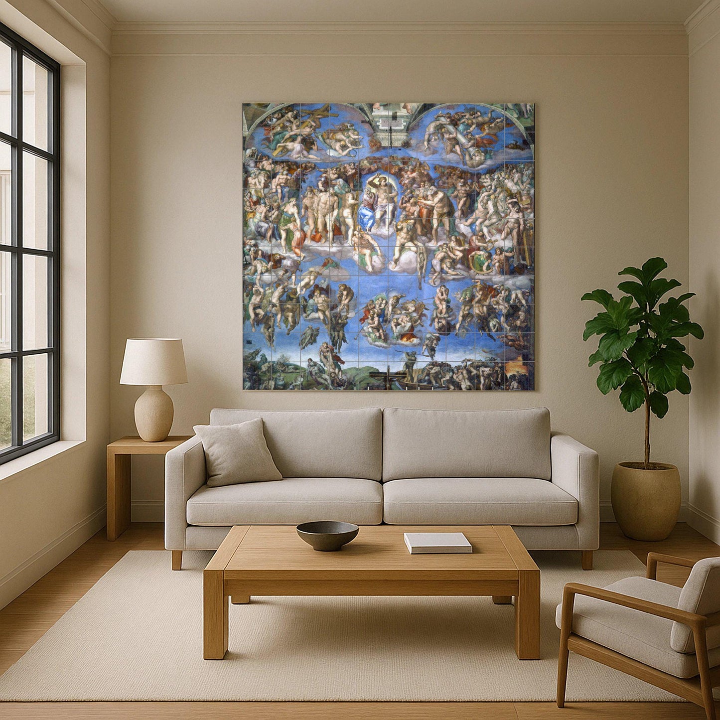 Tile mural of the Last Judgment – Panel from Michelangelo's Sistine Chapel – Renaissance ceramic masterpiece – Sacred art for classic interiors