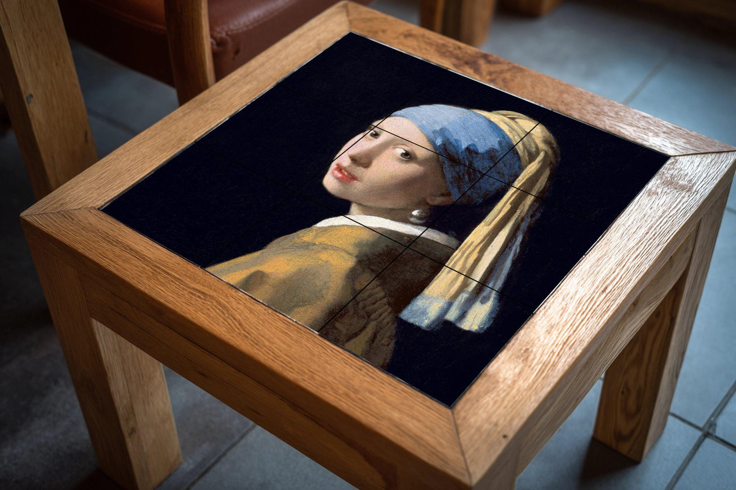 Tile mural of The Girl with a Pearl Earring – Panel of Vermeer's masterpiece – Baroque portrait on ceramic – Classic Dutch art for elegant interiors