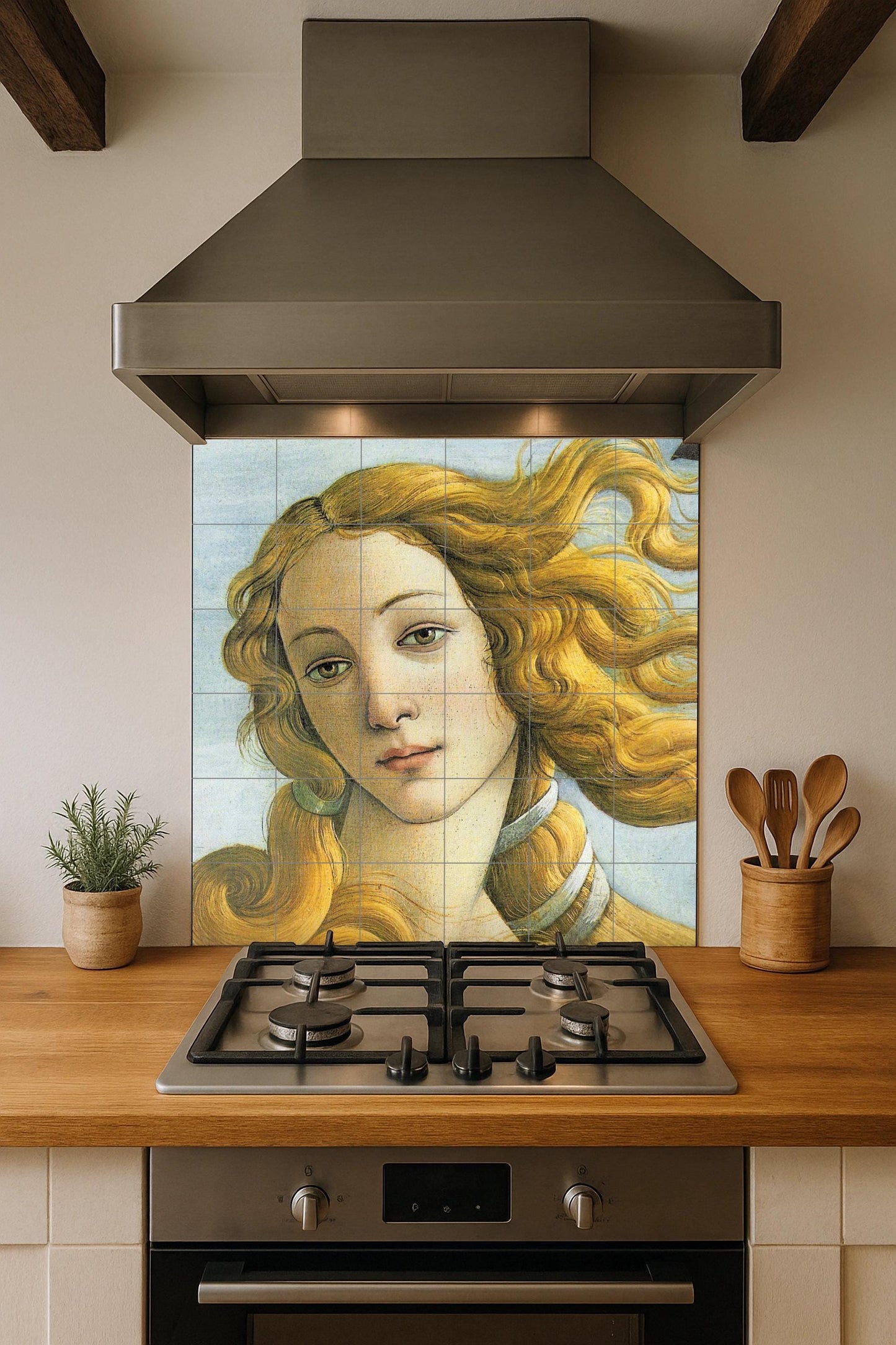 Ceramic tile mural of Botticelli's Venus – Renaissance beauty wall panel – Portrait of a classical goddess – Italian art for elegant interiors