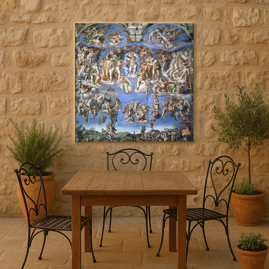 Tile mural of the Last Judgment – Panel from Michelangelo's Sistine Chapel – Renaissance ceramic masterpiece – Sacred art for classic interiors
