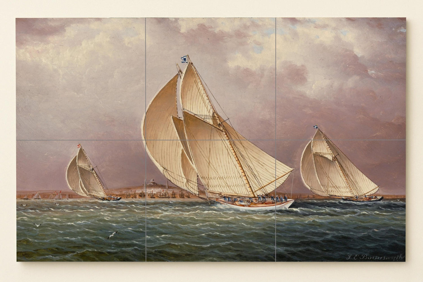 Great Regatta tile mural • Vintage yacht regatta wall art • Classic sailboats at sea • Maritime ceramic panel decoration