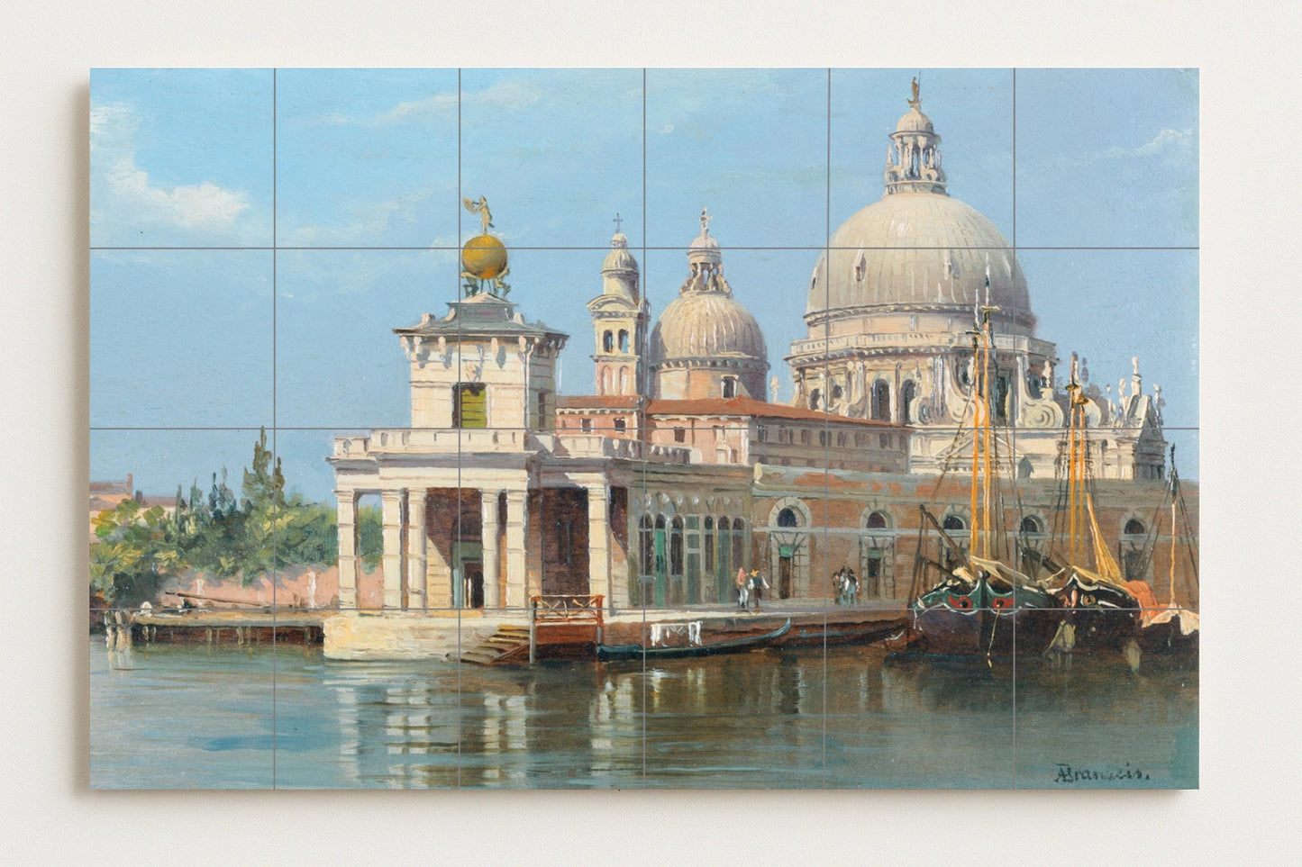 Venice mural panel • Grand Canal tile mural art • Gondola dock ceramics • Italian dome decoration • Waterfront heritage artwork